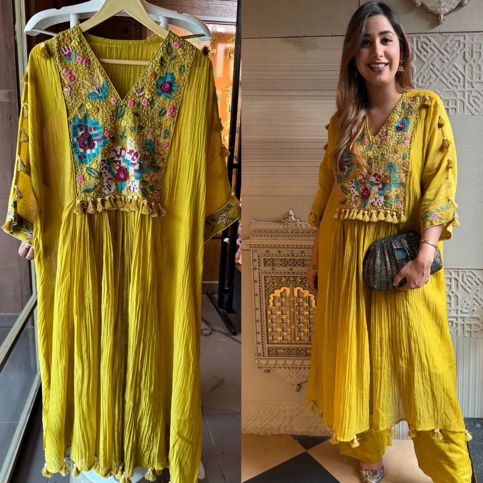 Pure Mul chanderi Pleated designer suit