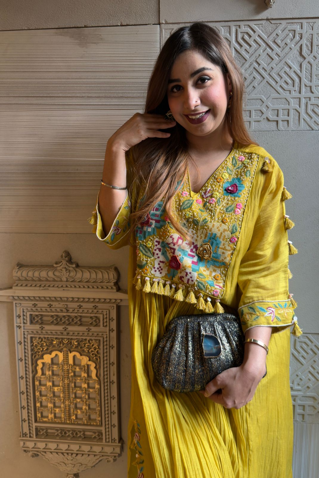 Pure Mul chanderi Pleated designer suit