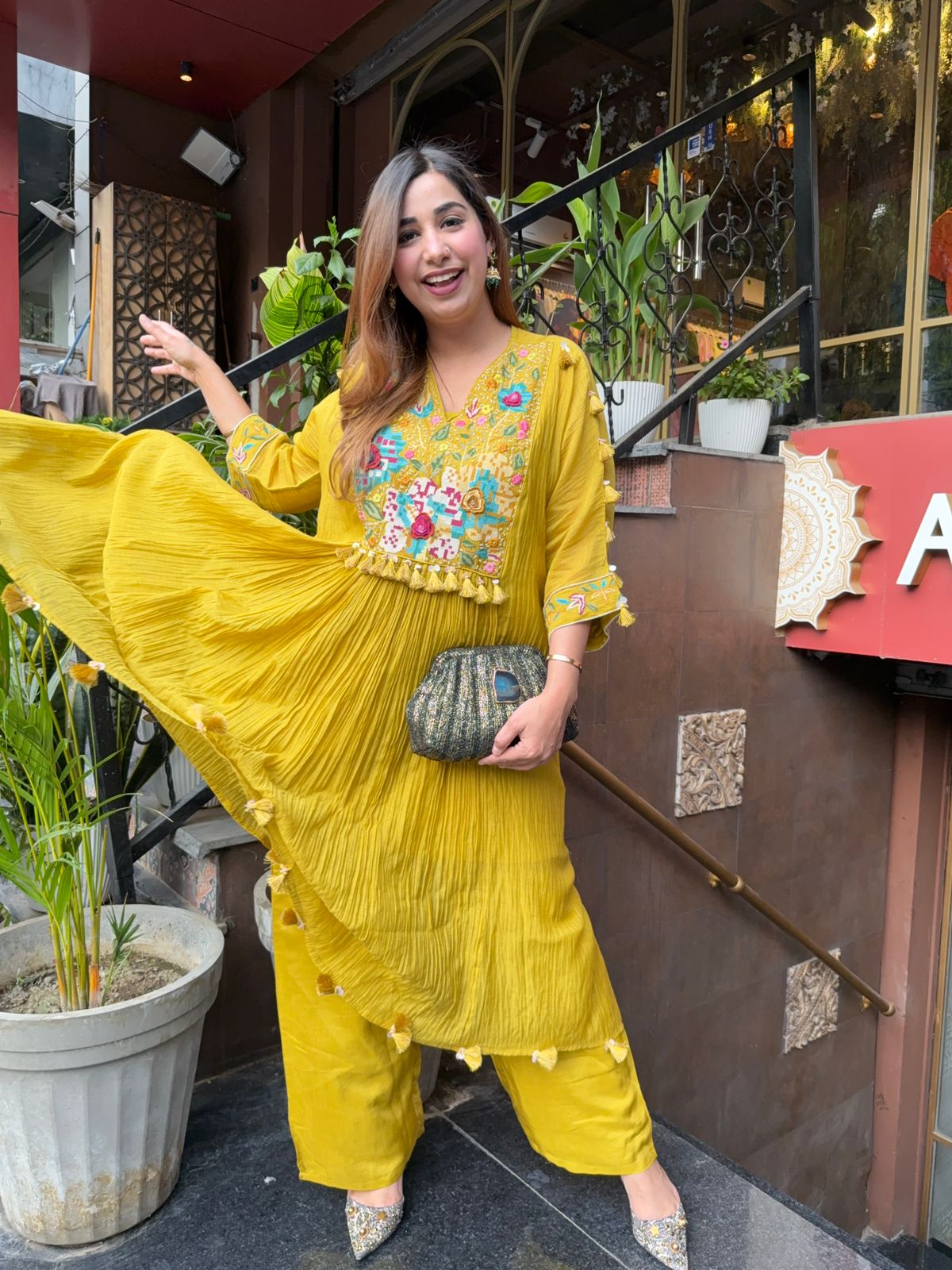 Pure Mul chanderi Pleated designer suit