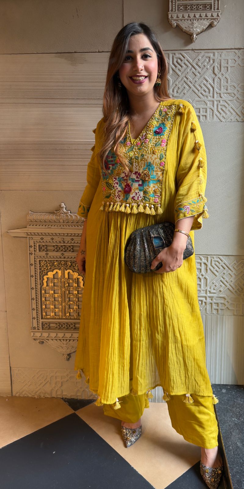 Pure Mul chanderi Pleated designer suit