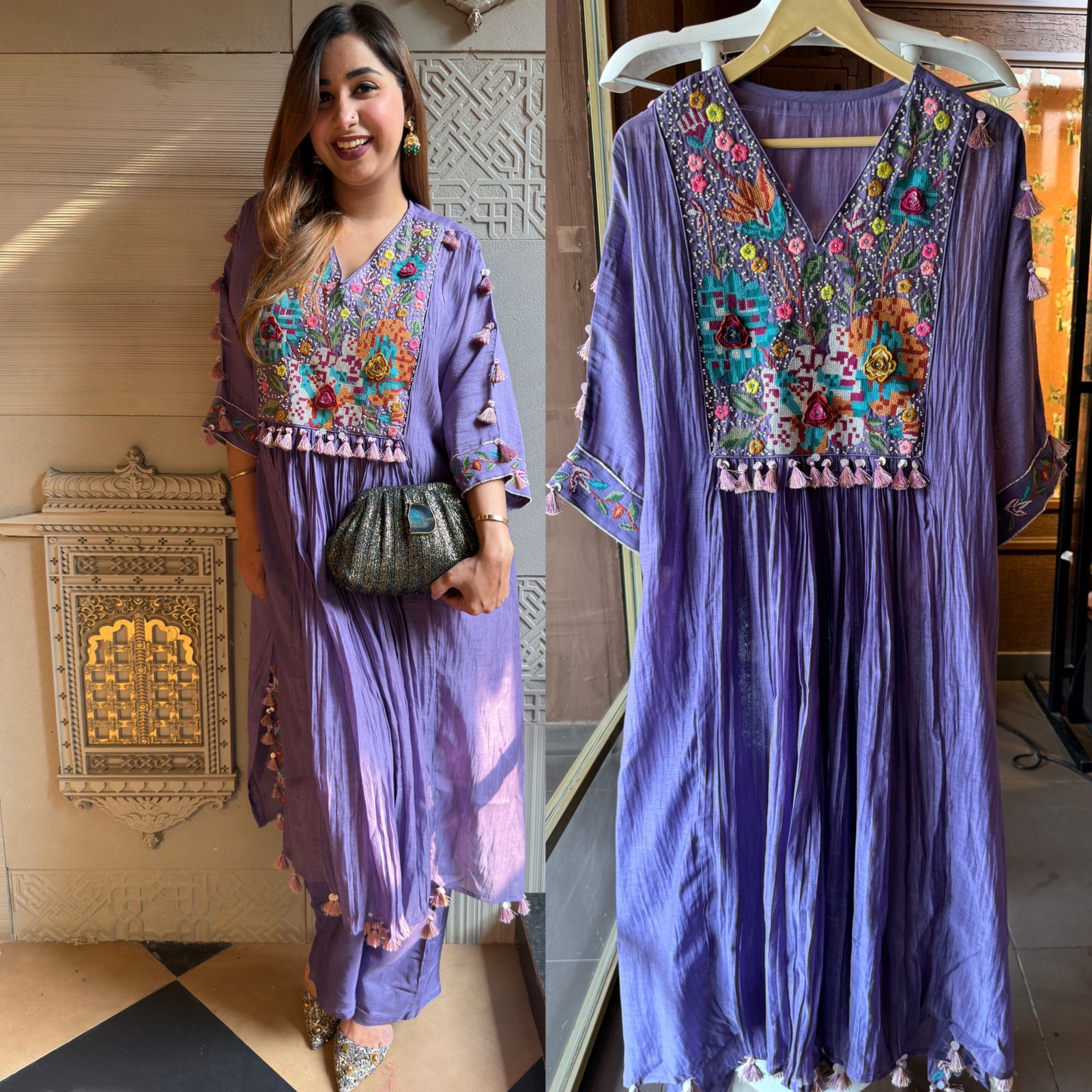 Pure Mul chanderi Pleated designer suit