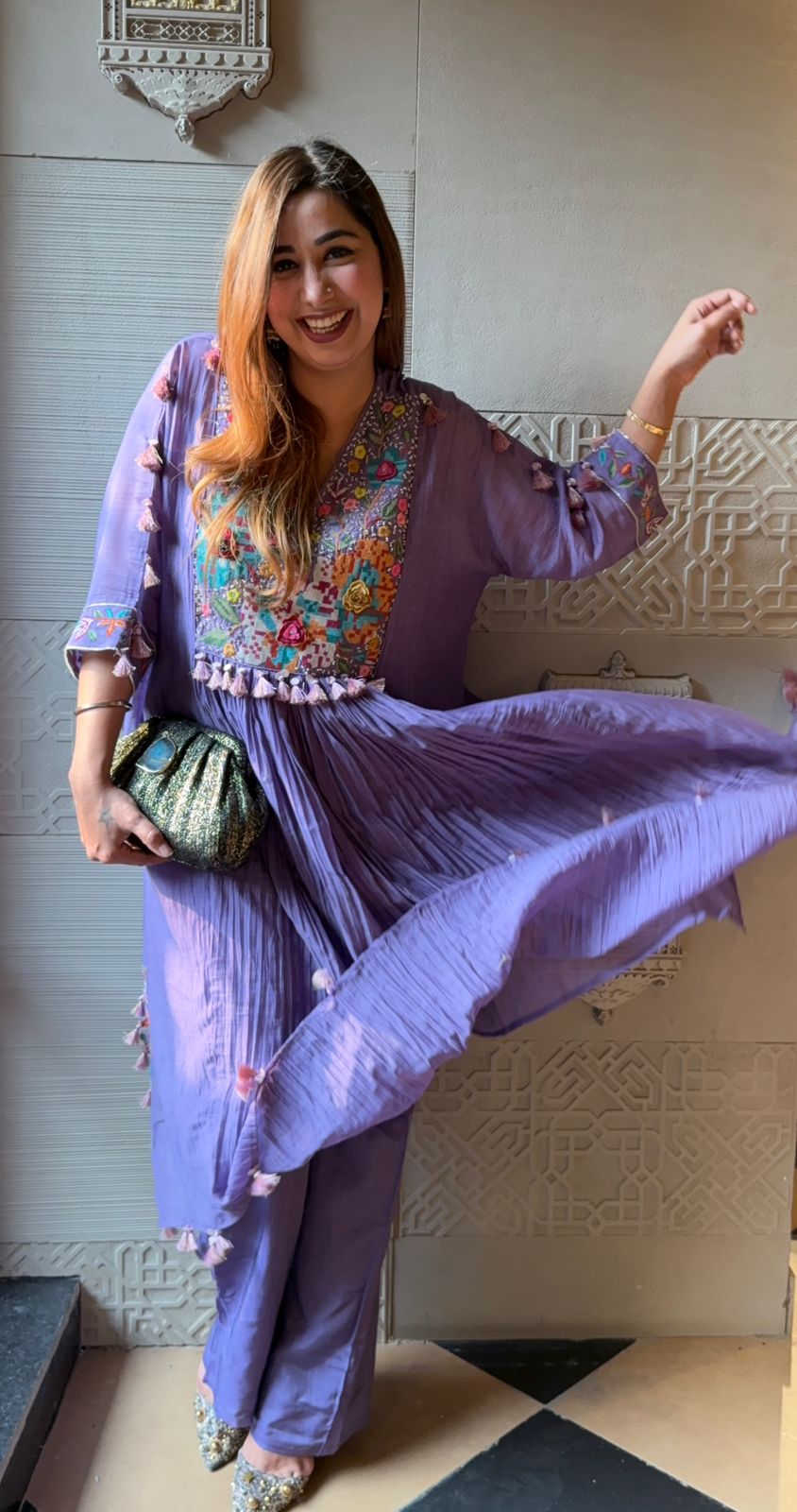 Pure Mul chanderi Pleated designer suit