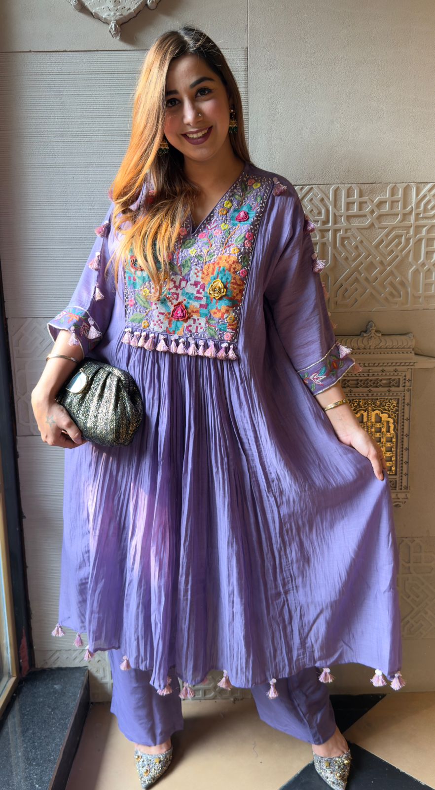 Pure Mul chanderi Pleated designer suit