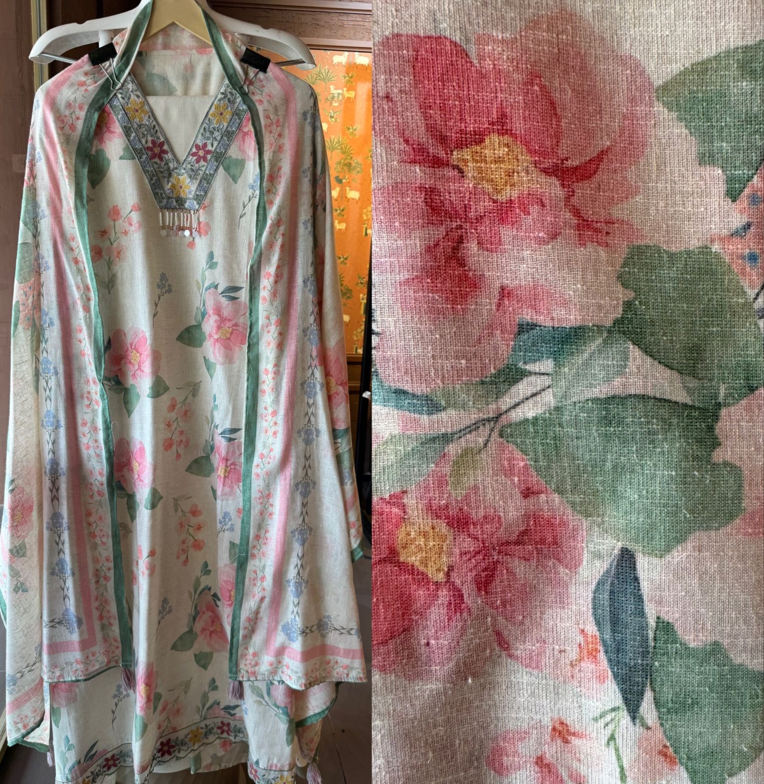 Cotton linen floral digital printed shirt