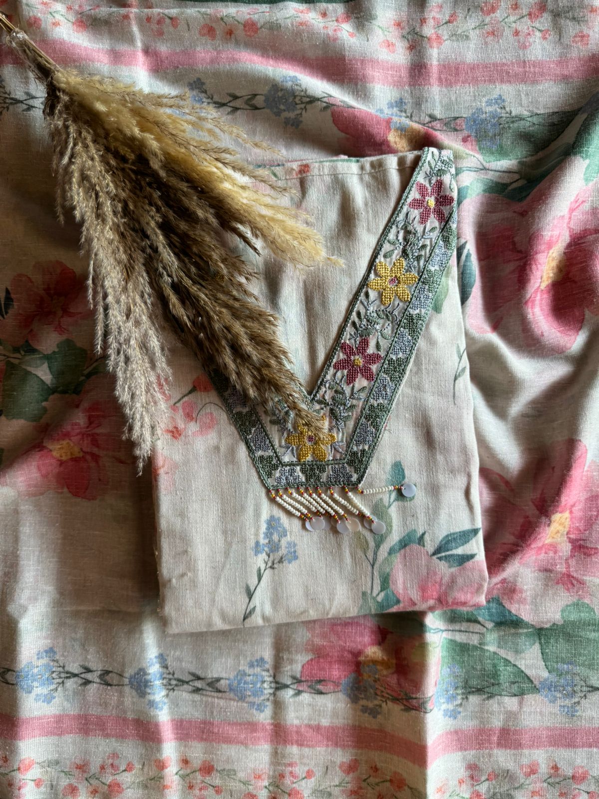 Cotton linen floral digital printed shirt