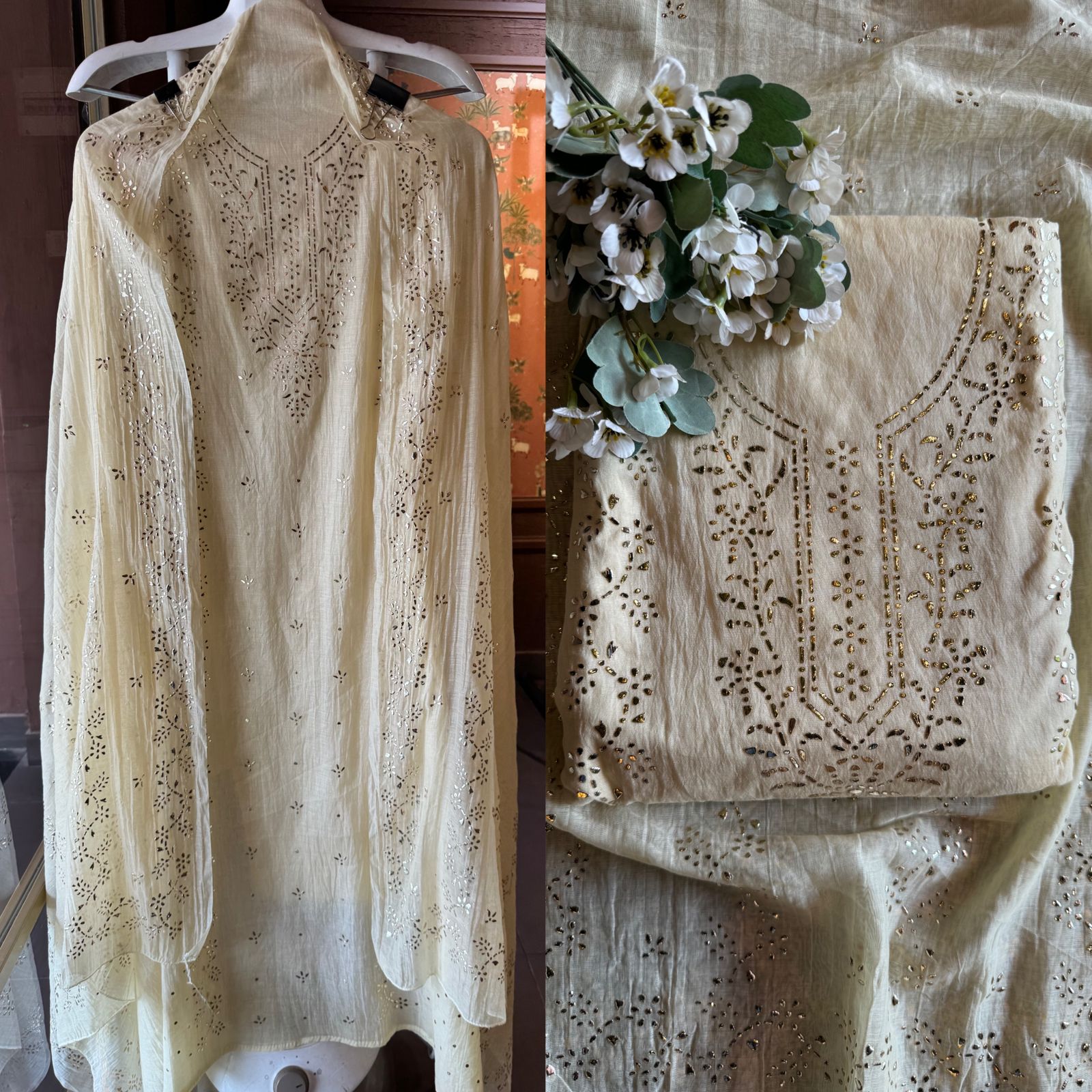 Mul Chanderi Articles with pitta work