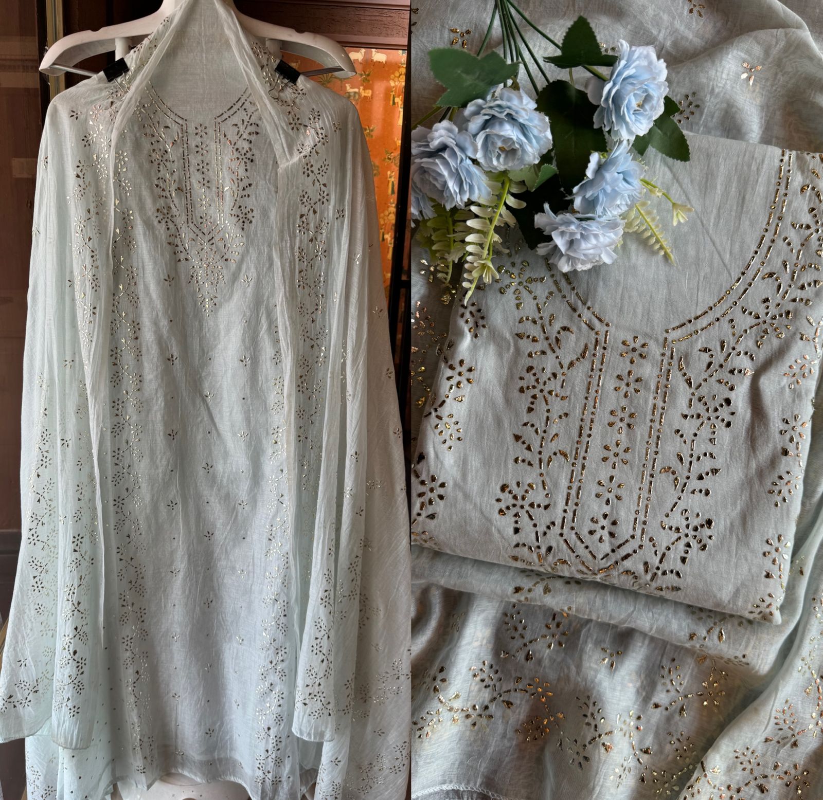 Mul Chanderi Articles with pitta work