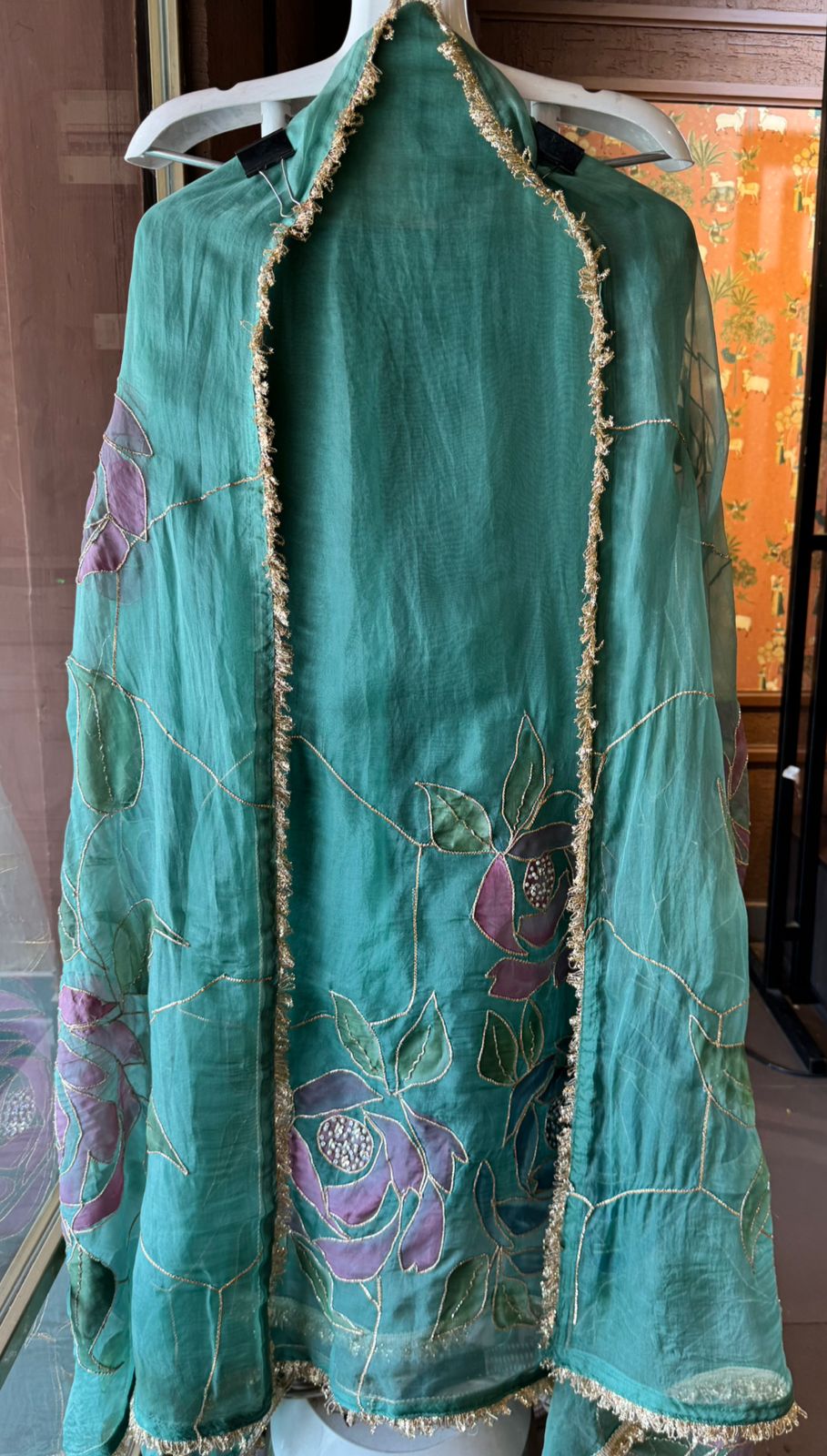 Pure organza Unstitched Suits with Handpainted concept and gotta kinari laces