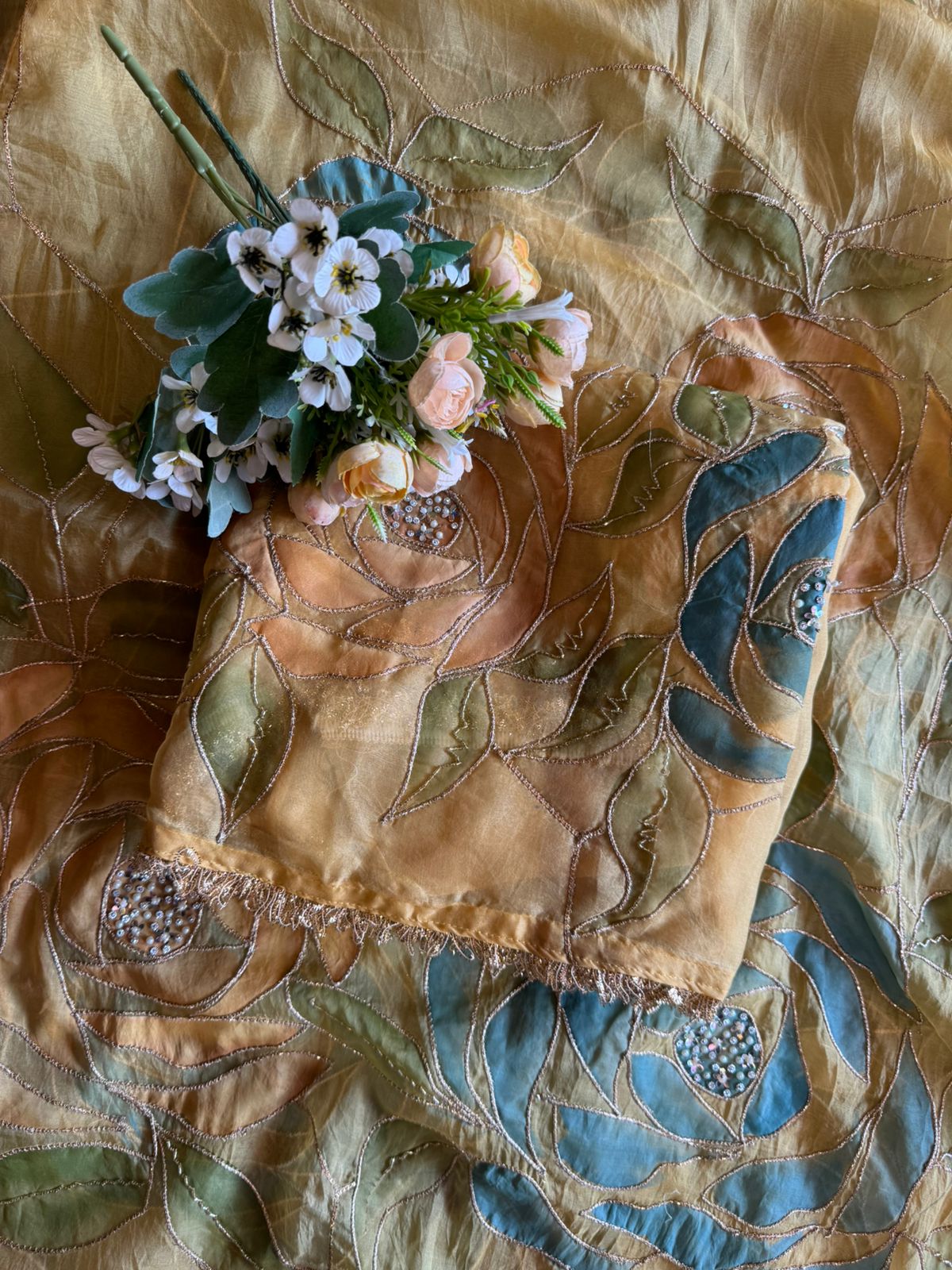 Pure organza Unstitched Suits with Handpainted concept and gotta kinari laces