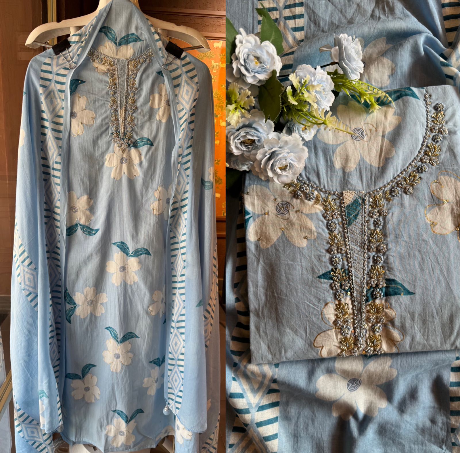 Floral digital printed unstitched cotton Suit