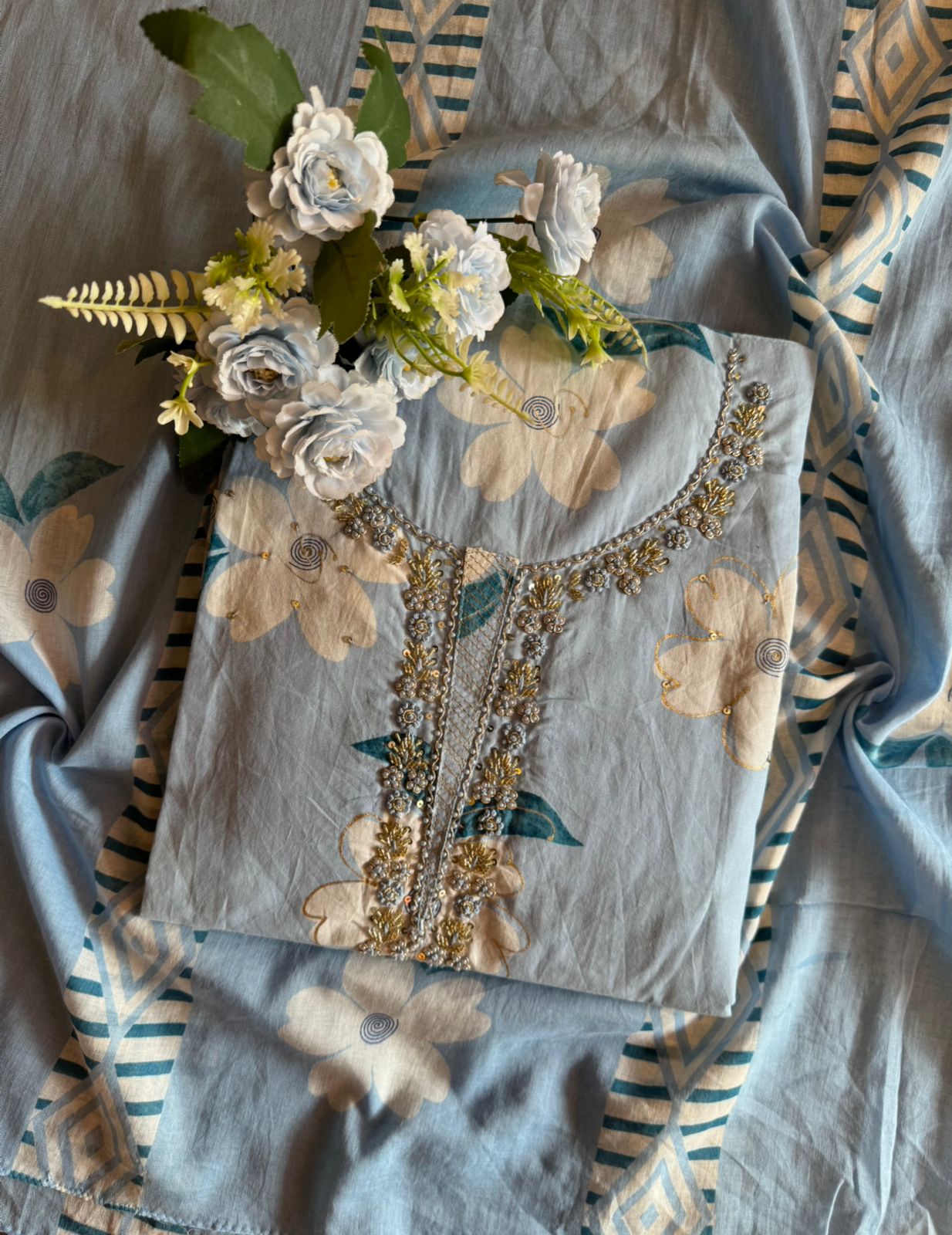 Floral digital printed unstitched cotton Suit