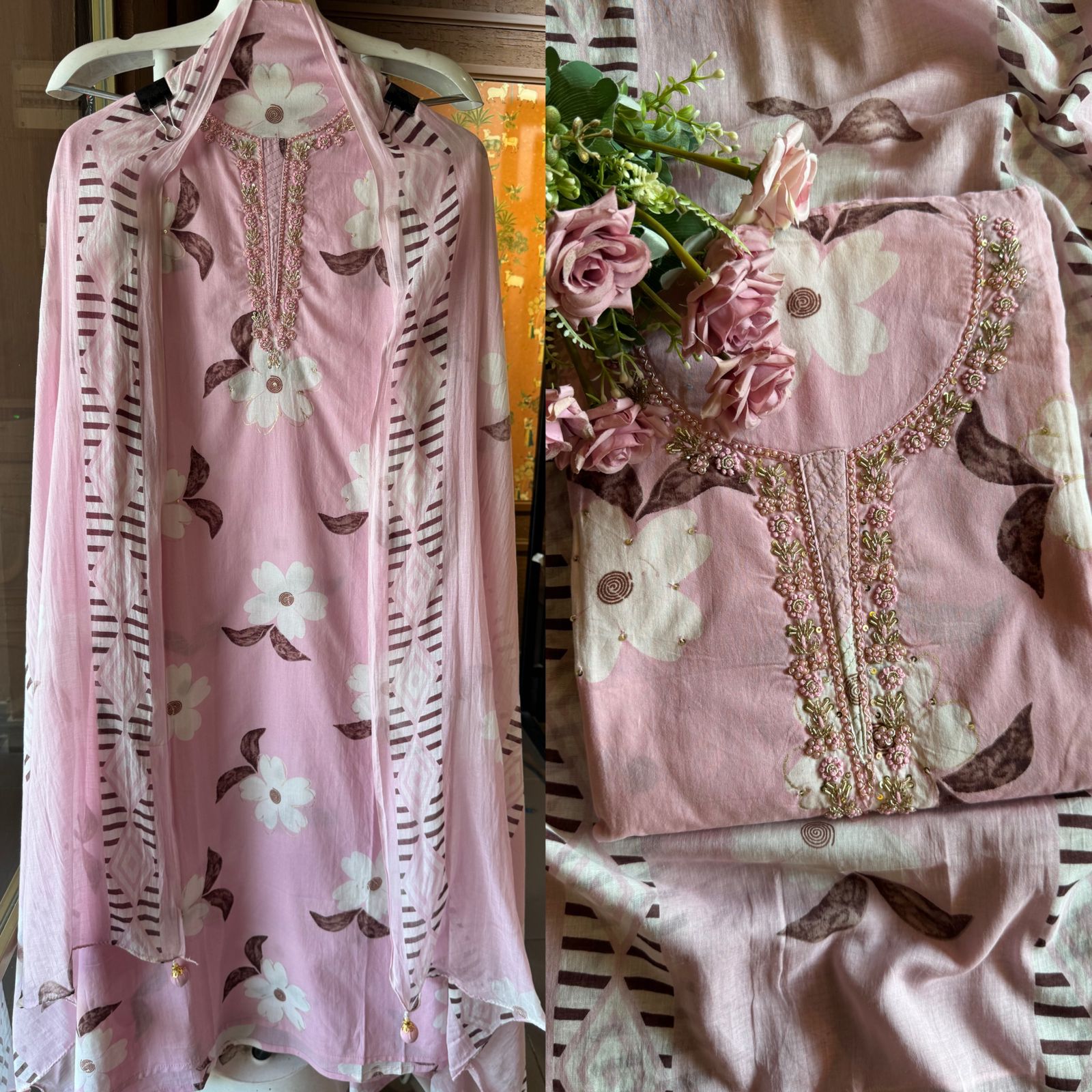 Floral digital printed unstitched cotton Suit