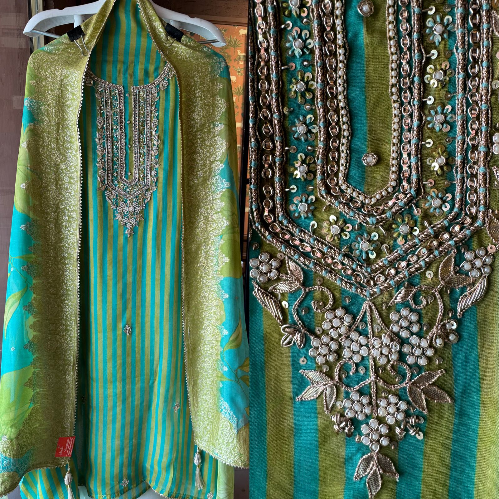 Stripe Soft organza Unstitched Shirt