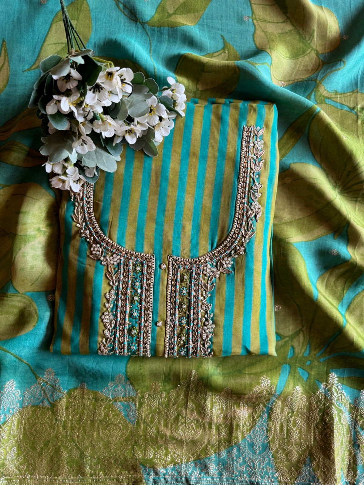 Stripe Soft organza Unstitched Shirt