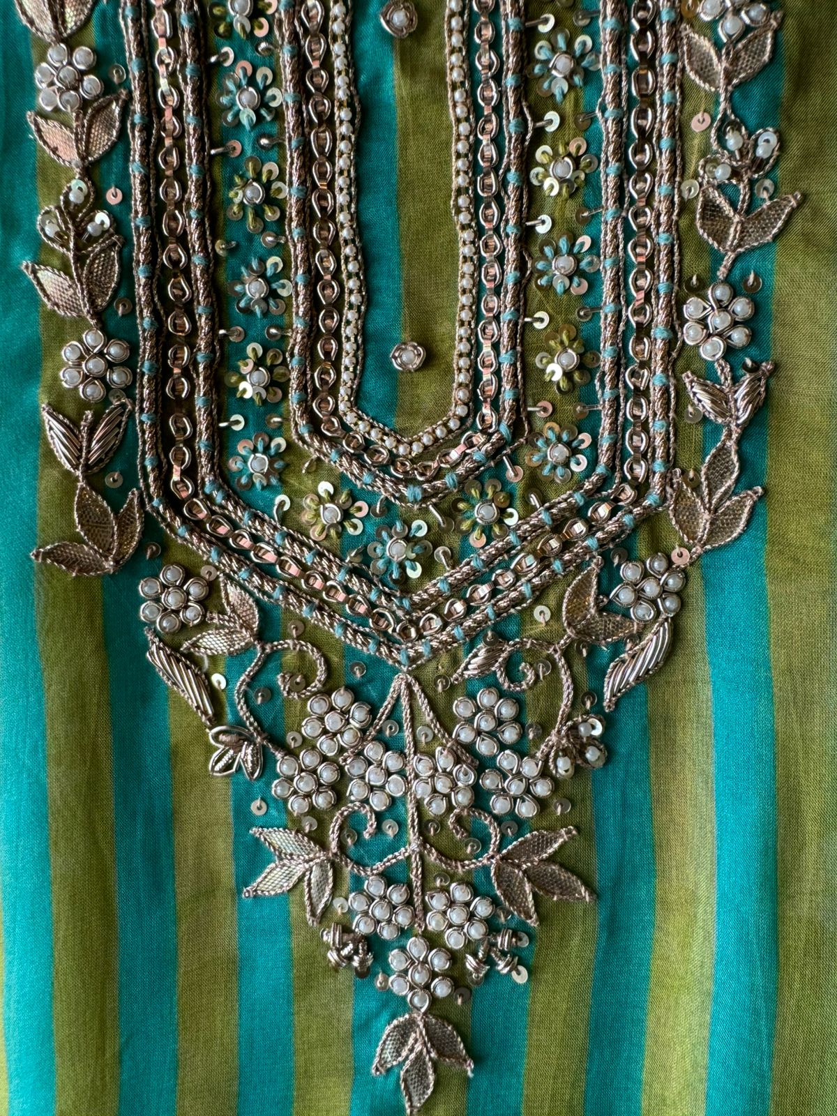 Stripe Soft organza Unstitched Shirt