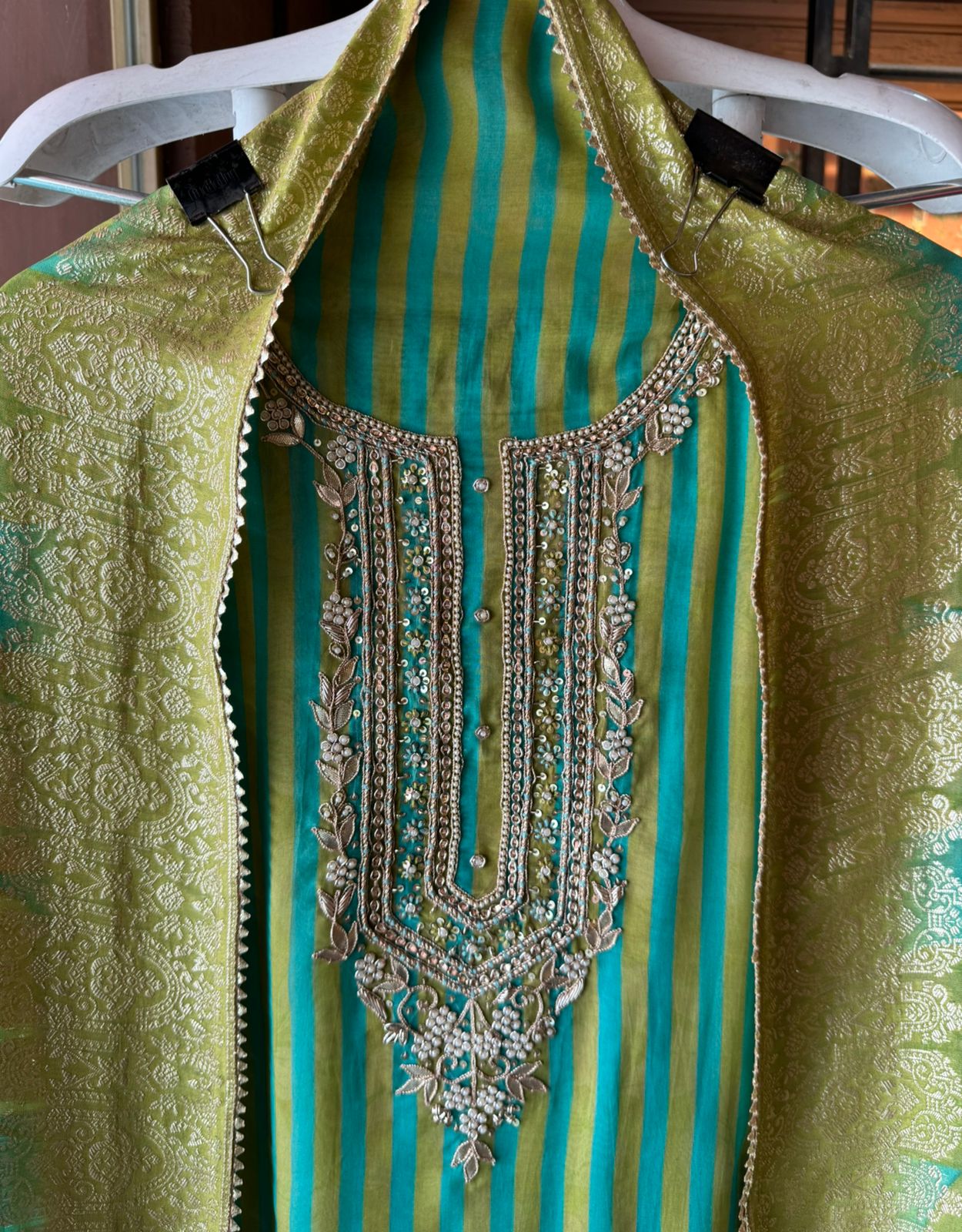 Stripe Soft organza Unstitched Shirt