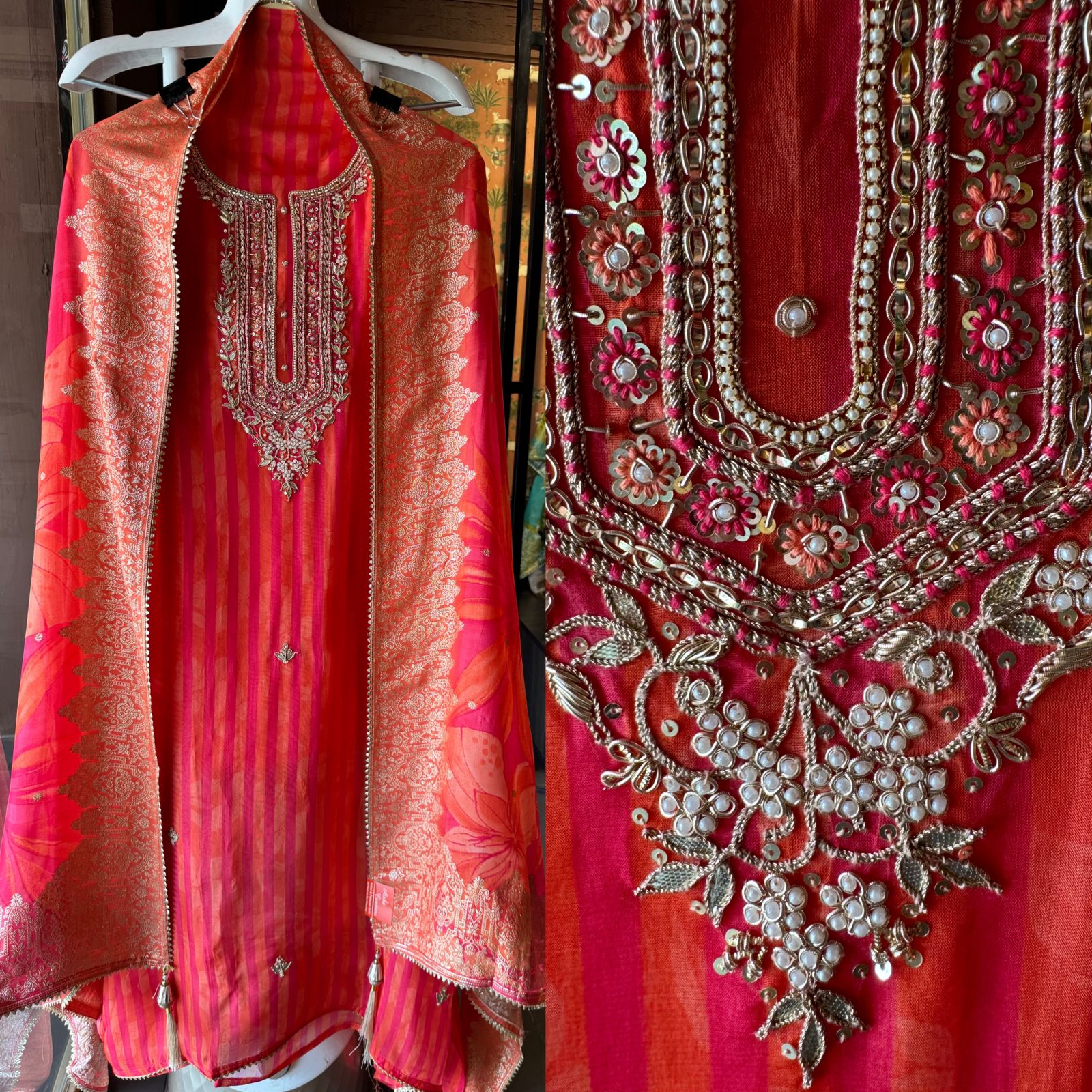 Stripe Soft organza Unstitched Shirt