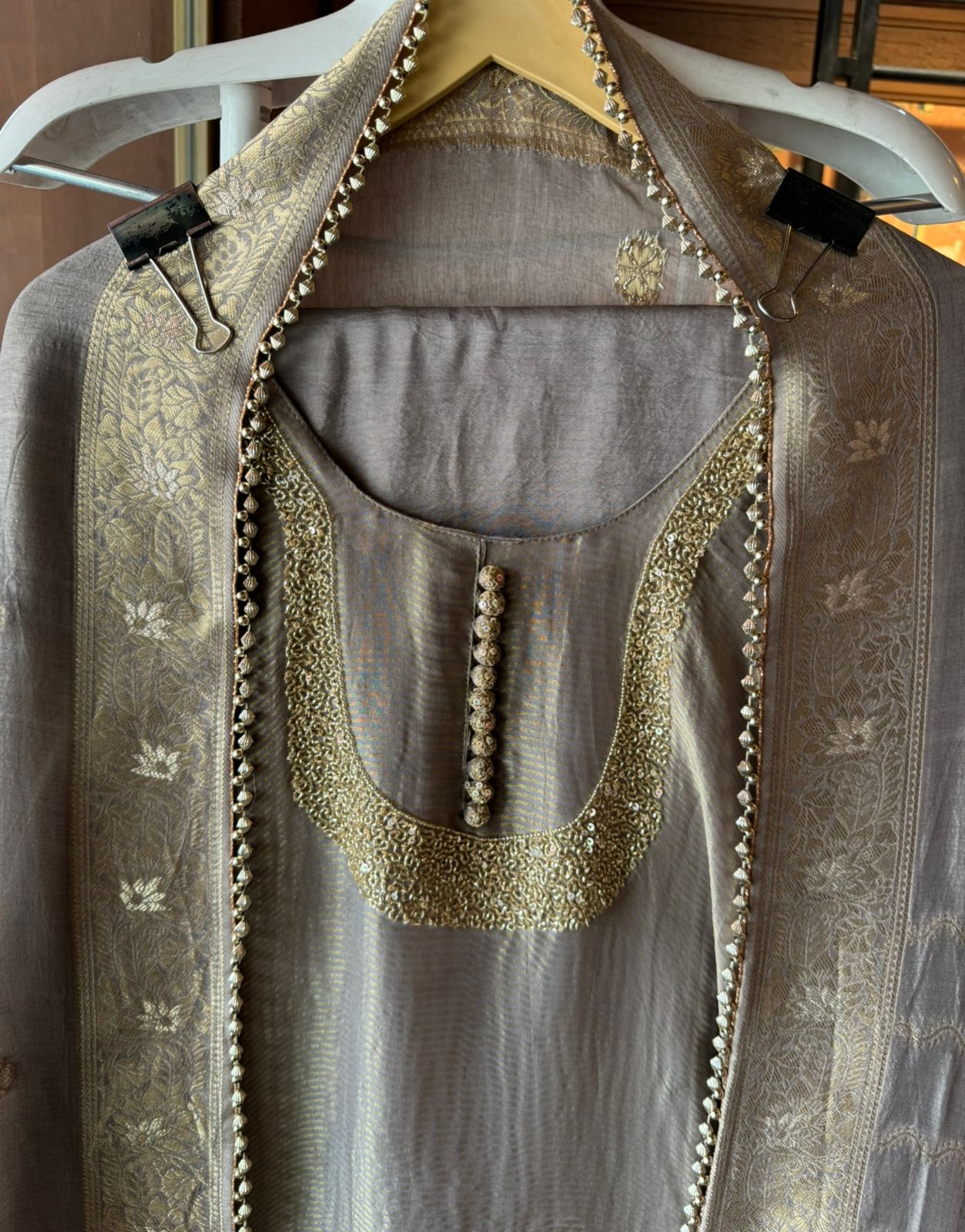 Self Tissue Kurta with Gold lurex Semi stitched shirt