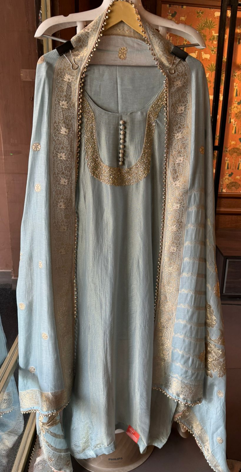 Self Tissue Kurta with Gold lurex Semi stitched shirt