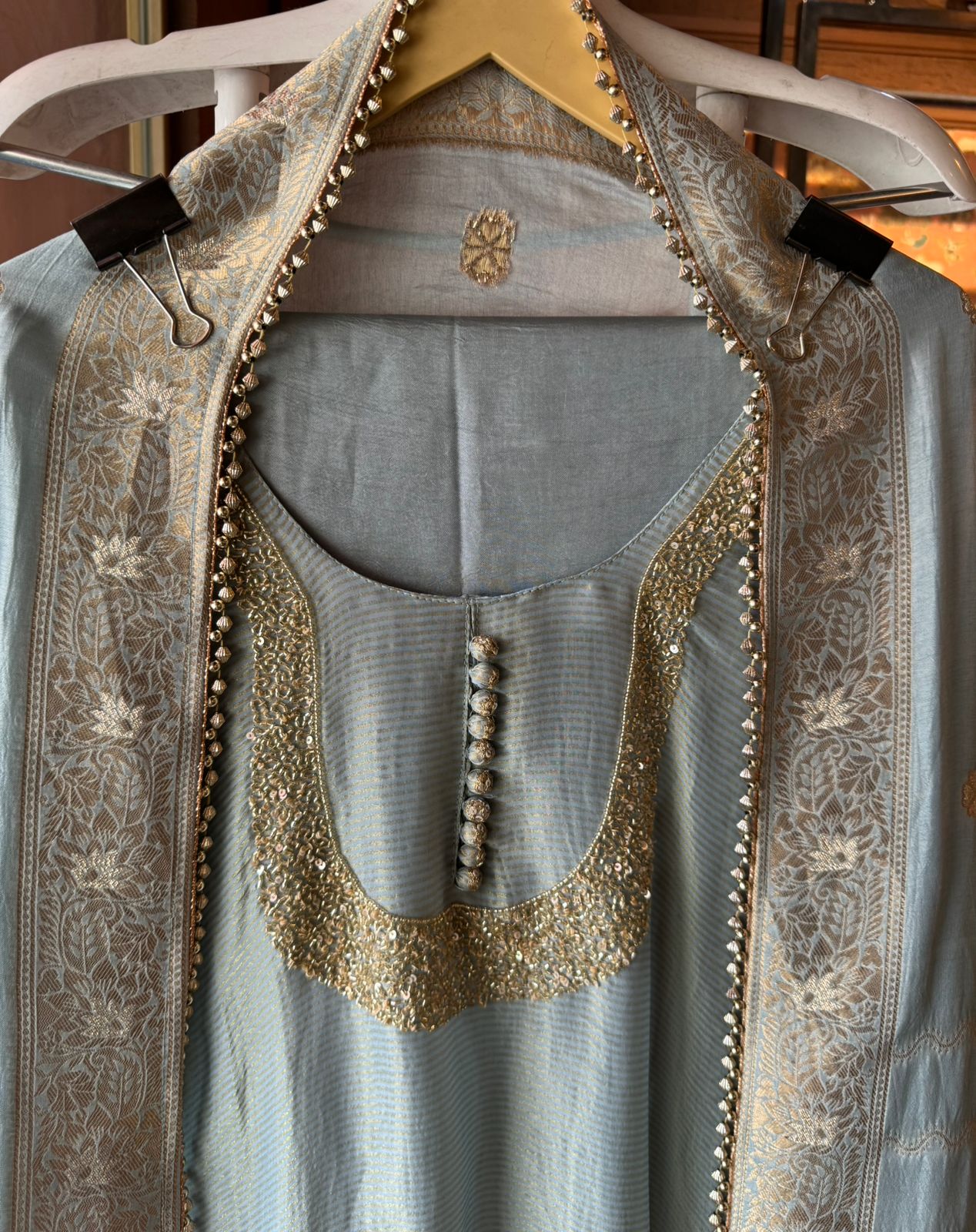 Self Tissue Kurta with Gold lurex Semi stitched shirt