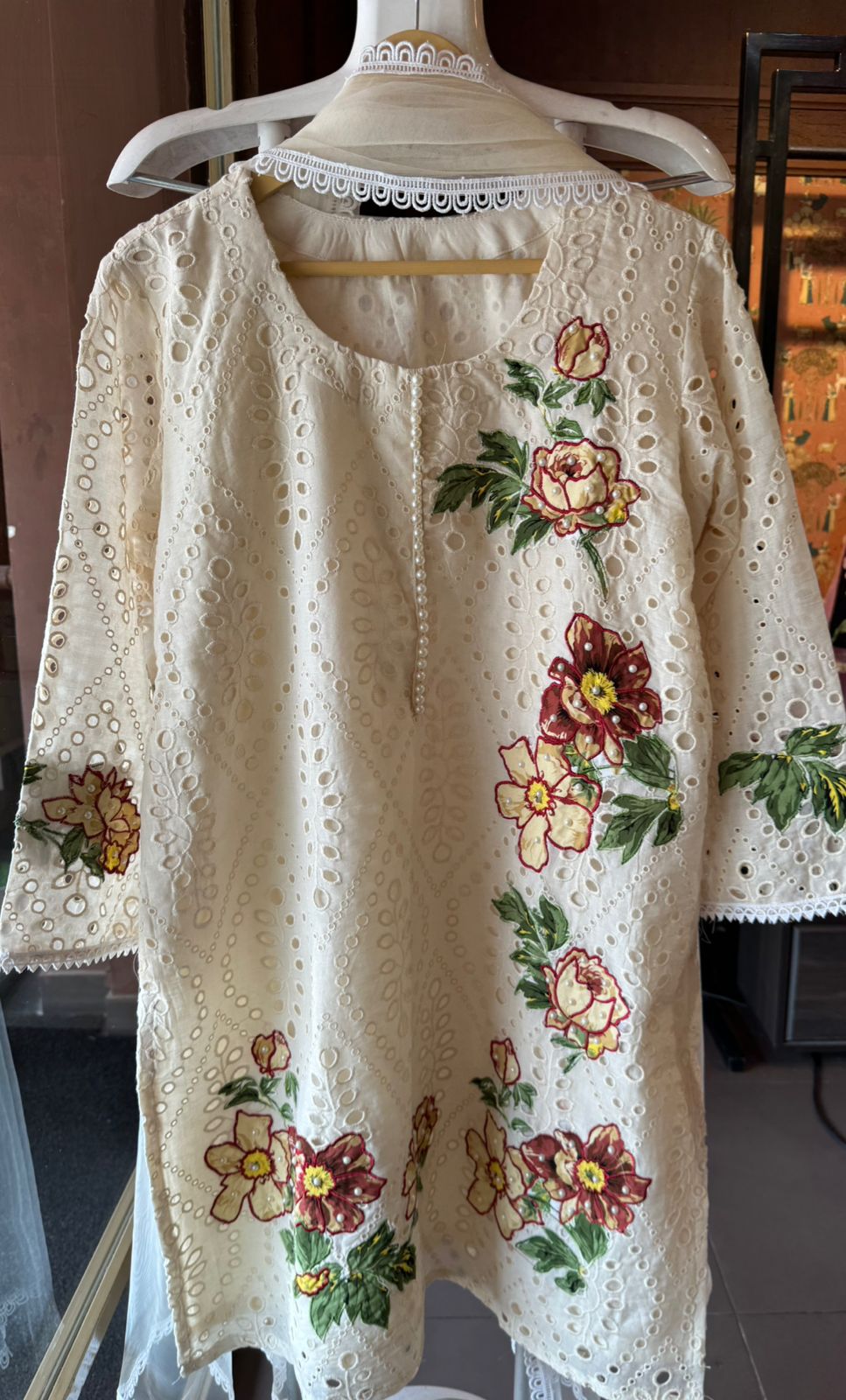 Pure Cotton chicken Stitched Kurta With Silk fabric