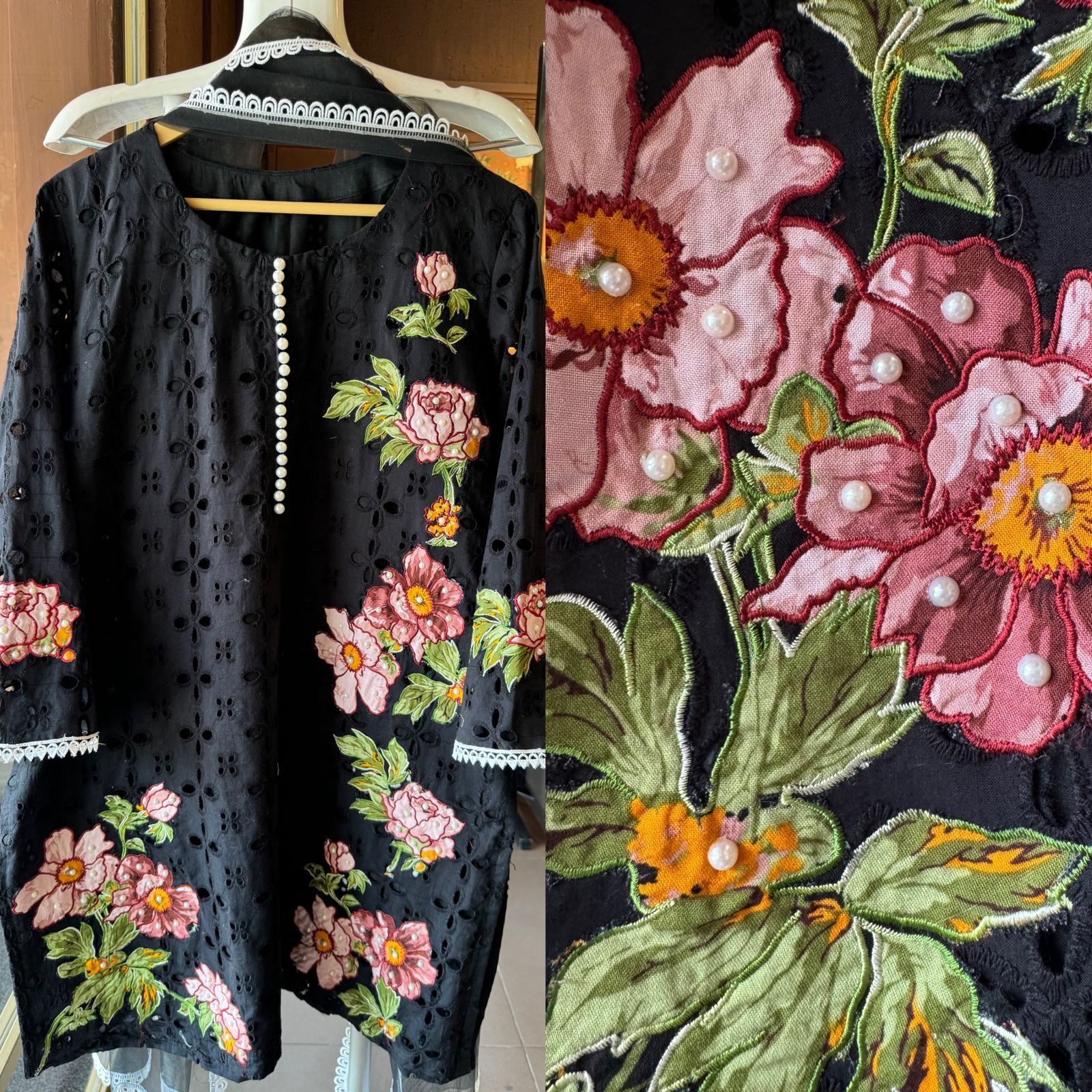 Pure Cotton chicken Stitched Kurta With Silk fabric floral