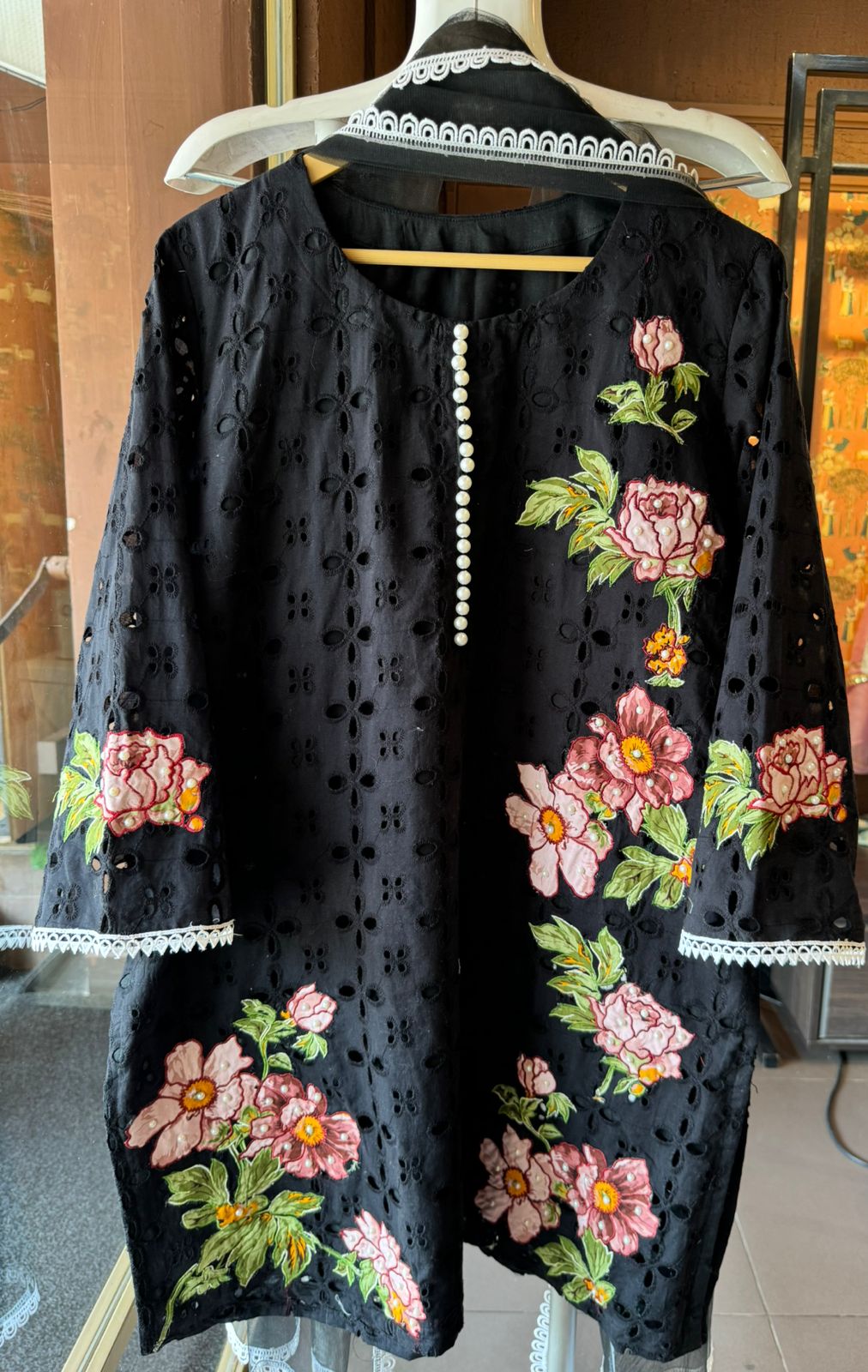 Pure Cotton chicken Stitched Kurta With Silk fabric floral