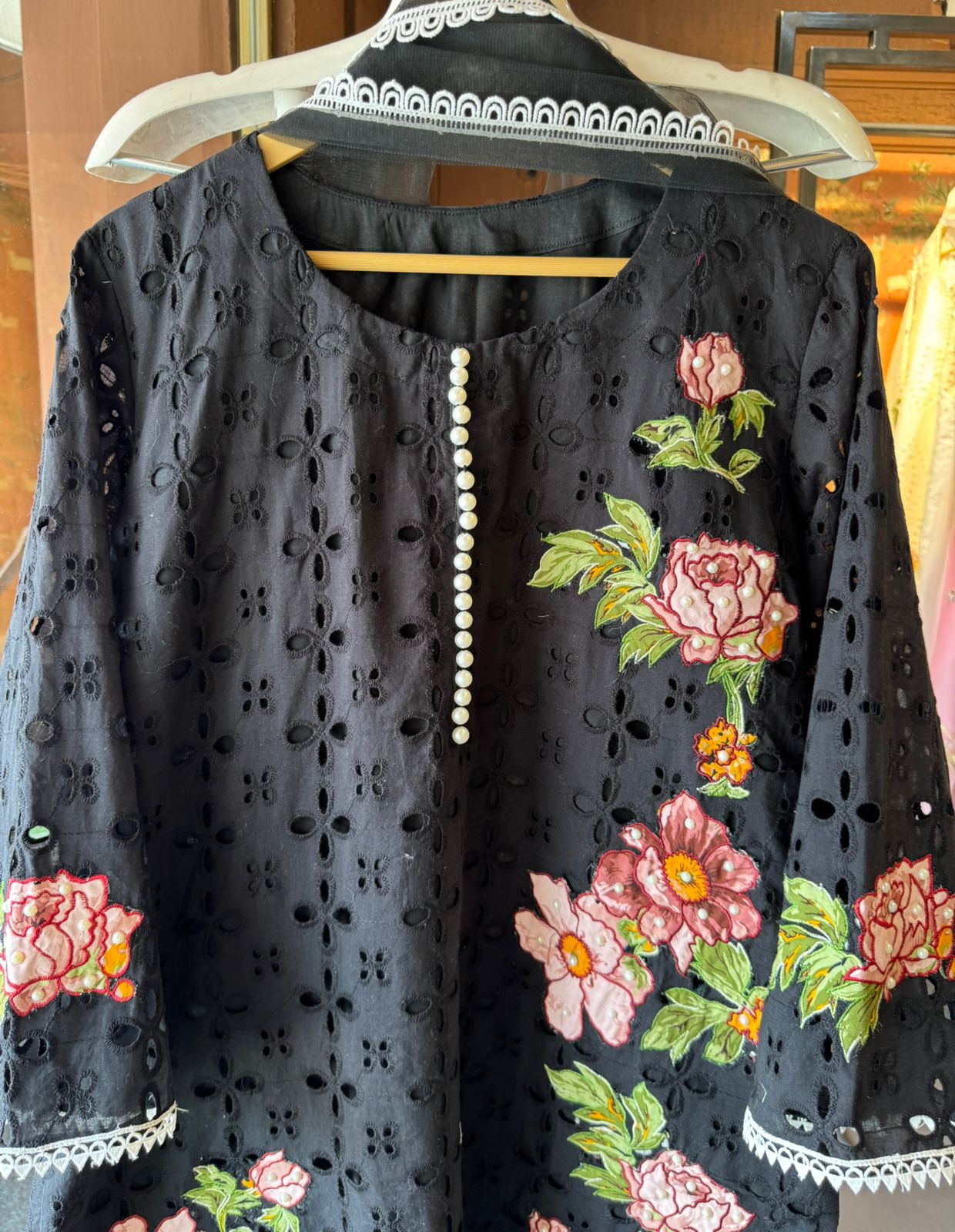 Pure Cotton chicken Stitched Kurta With Silk fabric floral