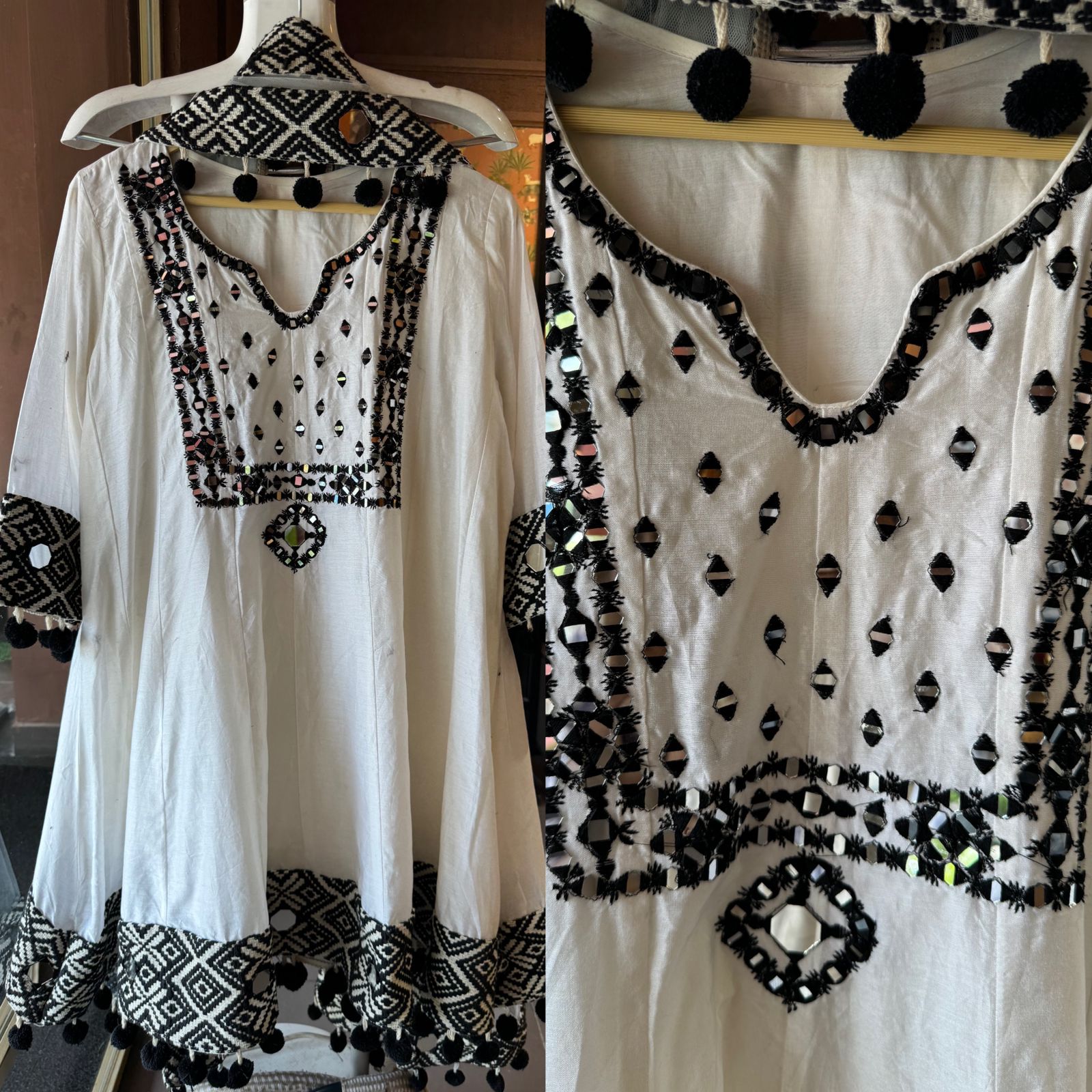 Pure soft silk chanderi shirt  With thread embroidered neckline