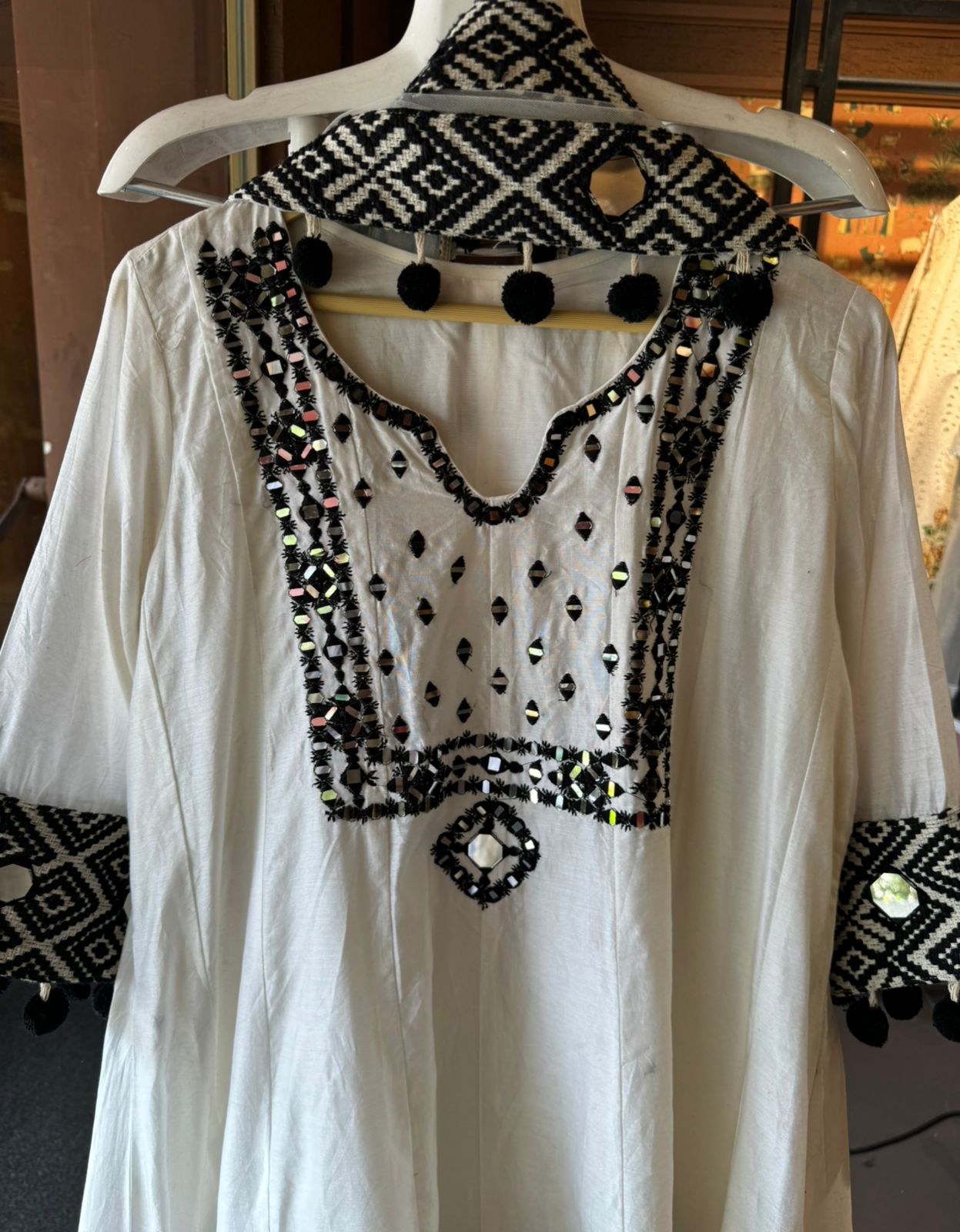 Pure soft silk chanderi shirt  With thread embroidered neckline