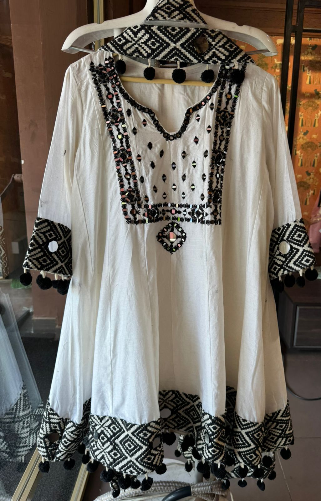 Pure soft silk chanderi shirt  With thread embroidered neckline