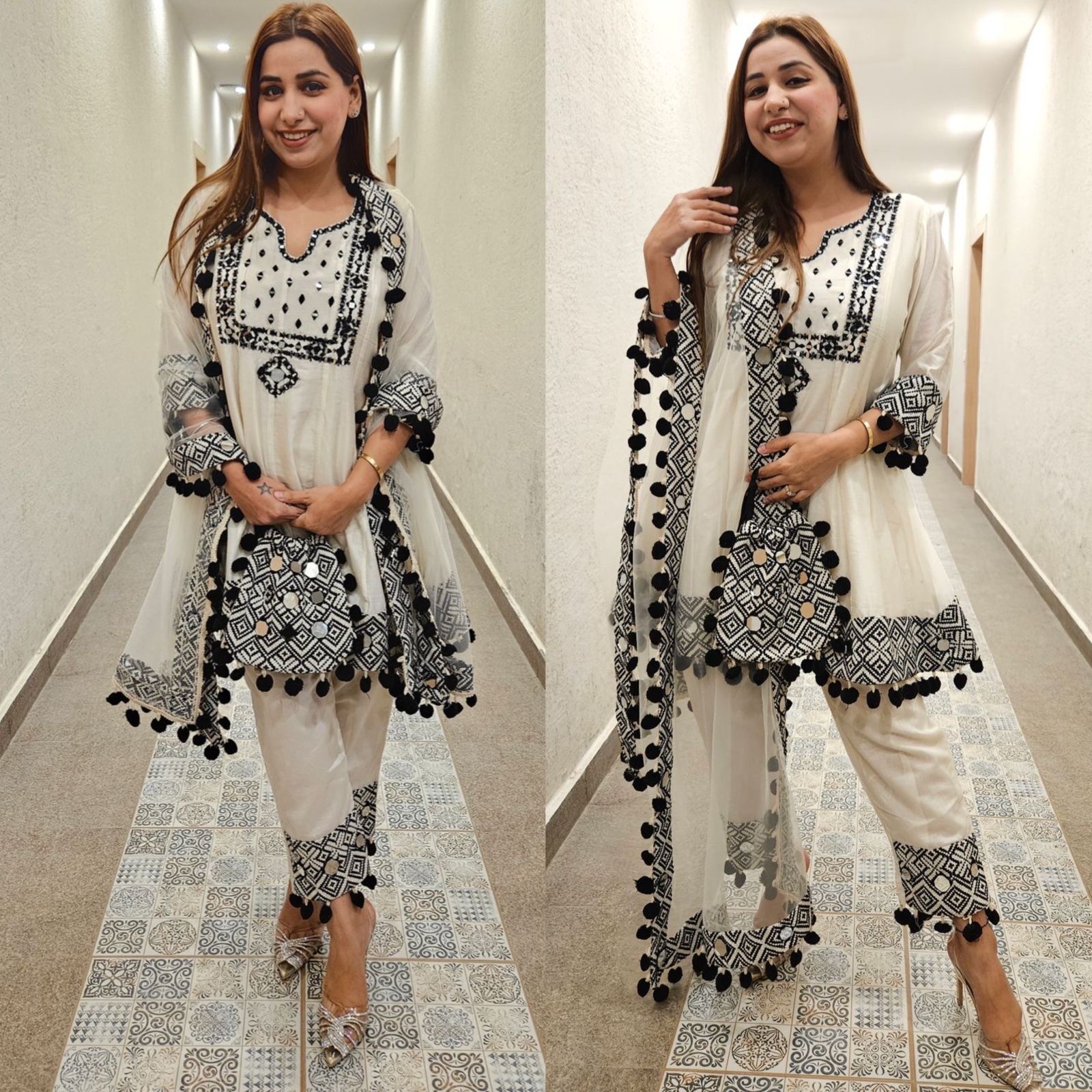 Pure soft silk chanderi shirt  With thread embroidered neckline