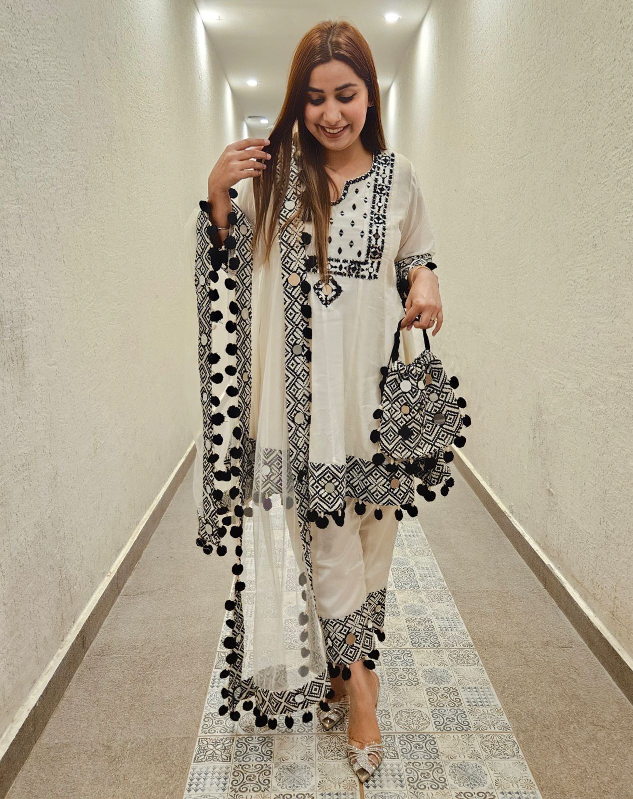 Pure soft silk chanderi shirt  With thread embroidered neckline