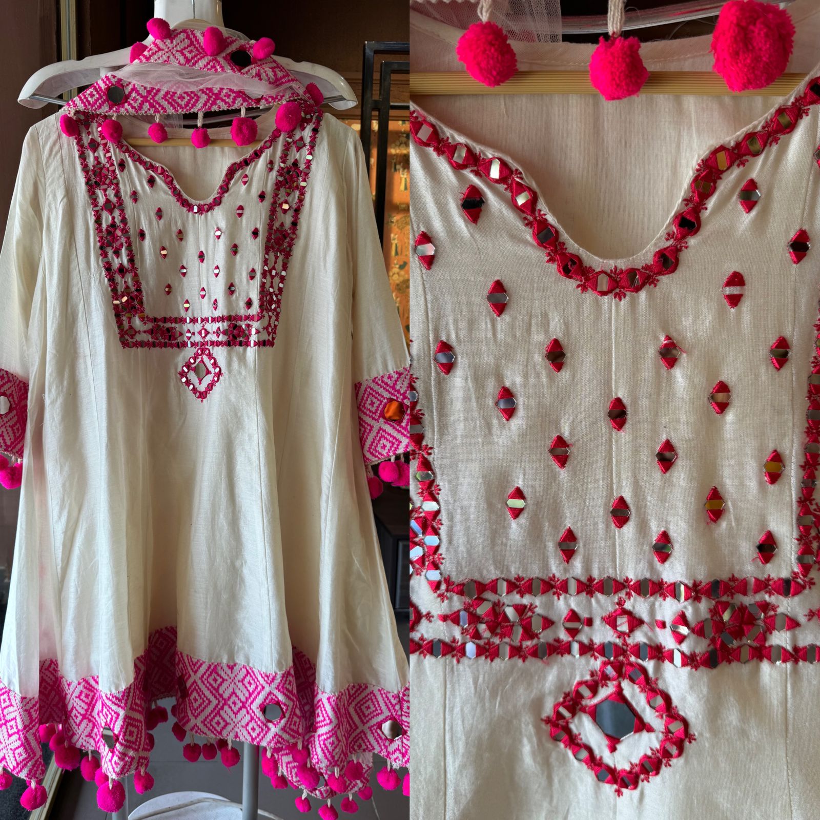 Pure soft silk chanderi shirt  With thread embroidered neckline
