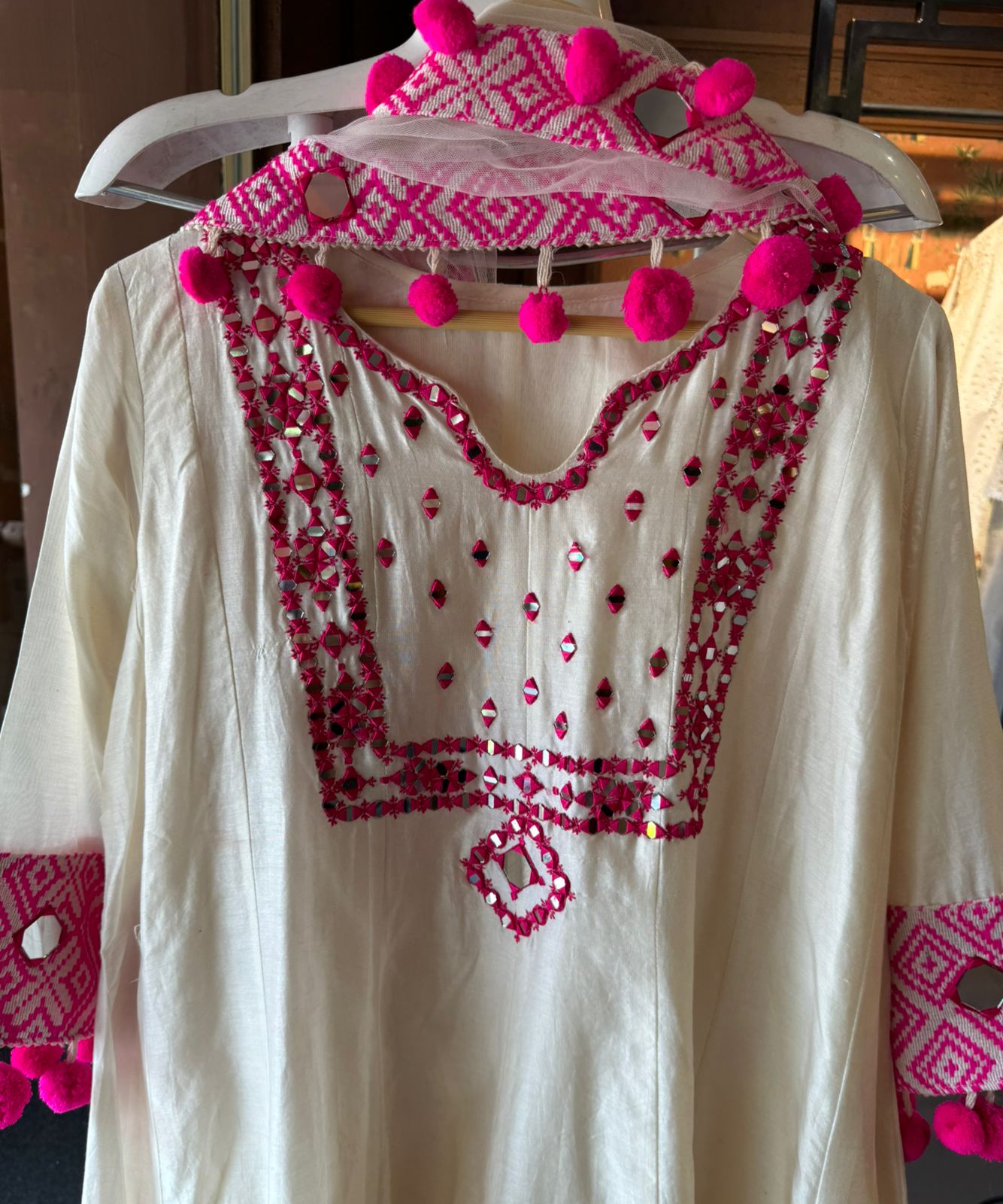 Pure soft silk chanderi shirt  With thread embroidered neckline