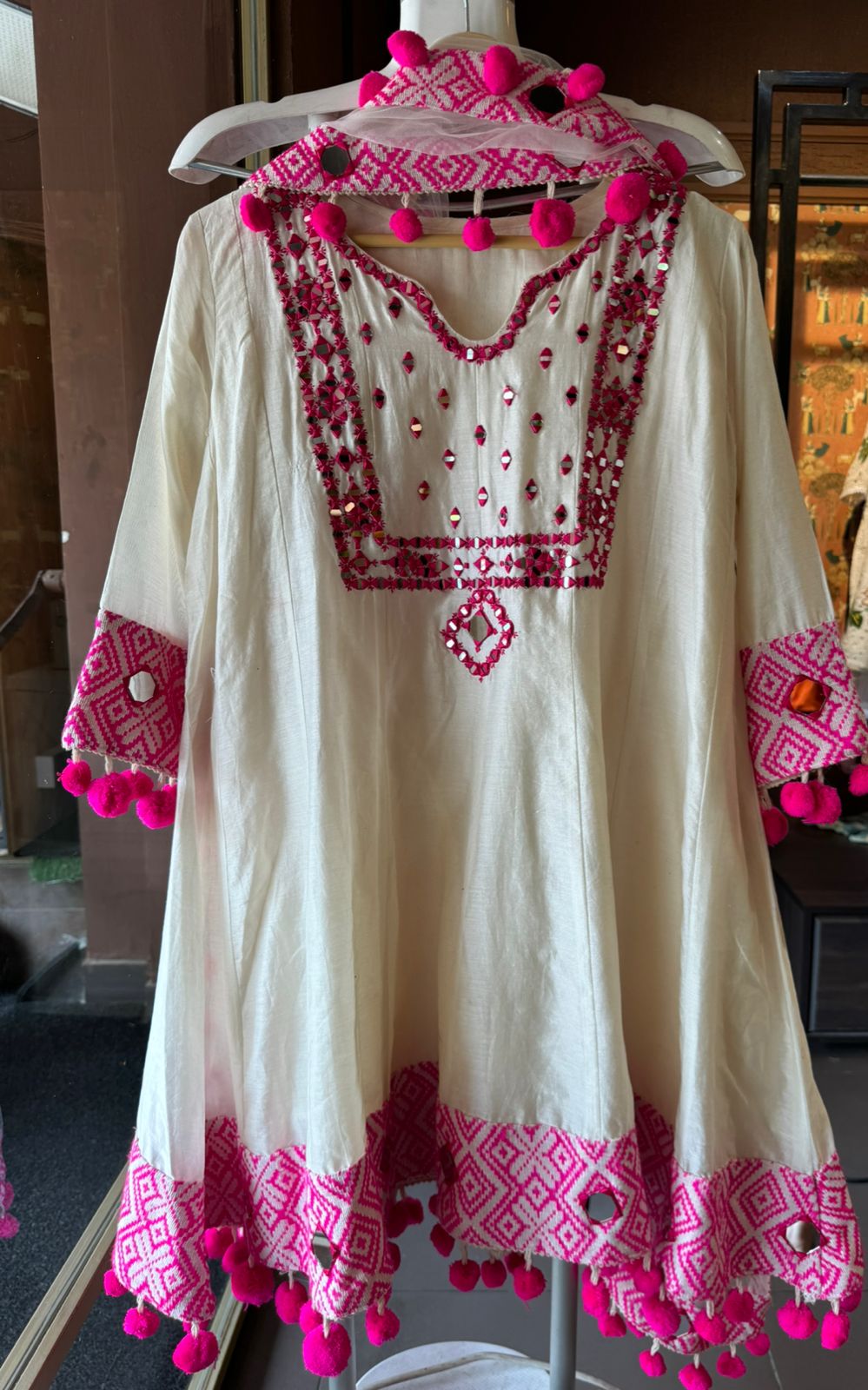 Pure soft silk chanderi shirt  With thread embroidered neckline