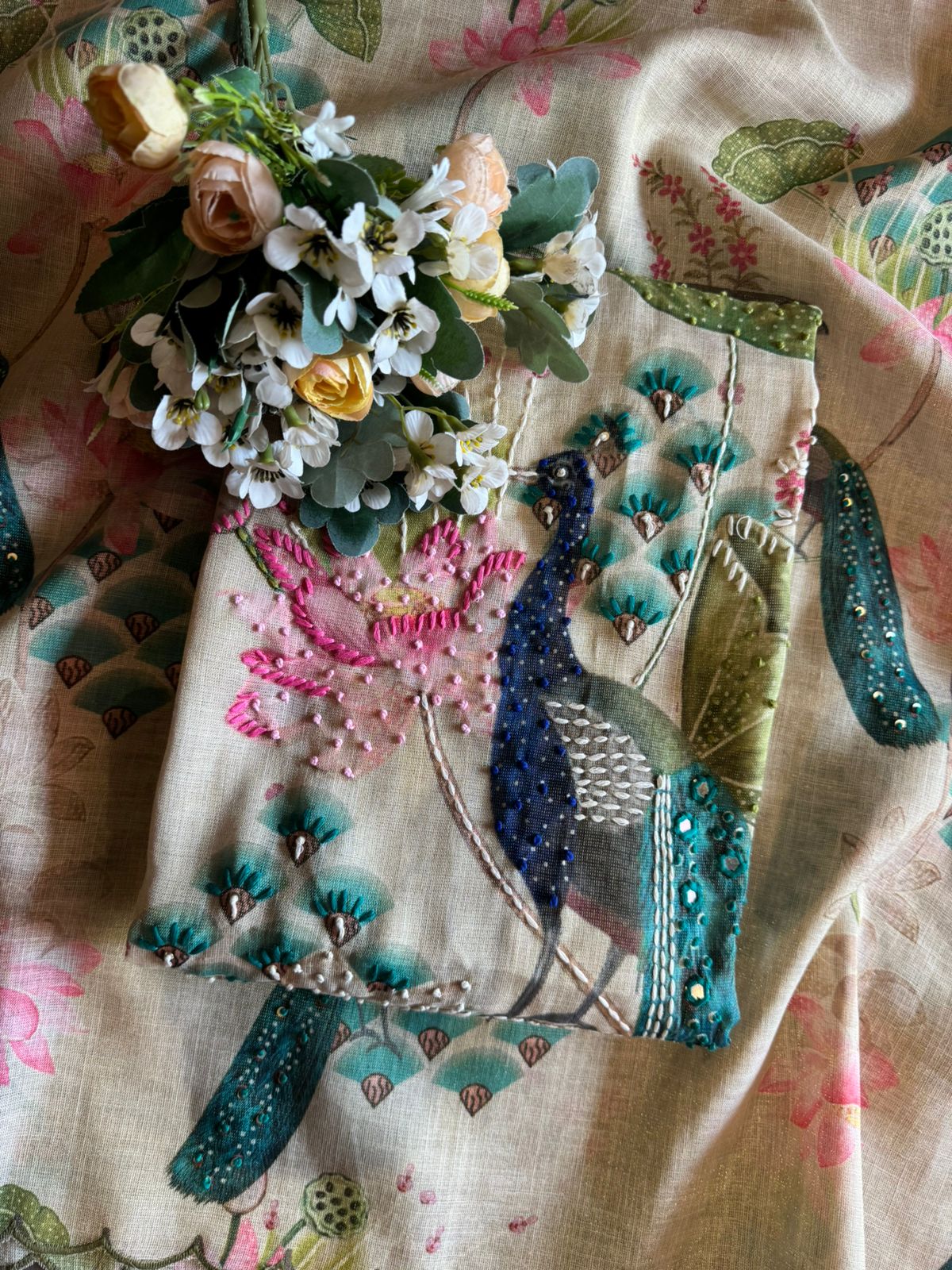 Shimmer Linen Unstitched Shirt design with V neckline