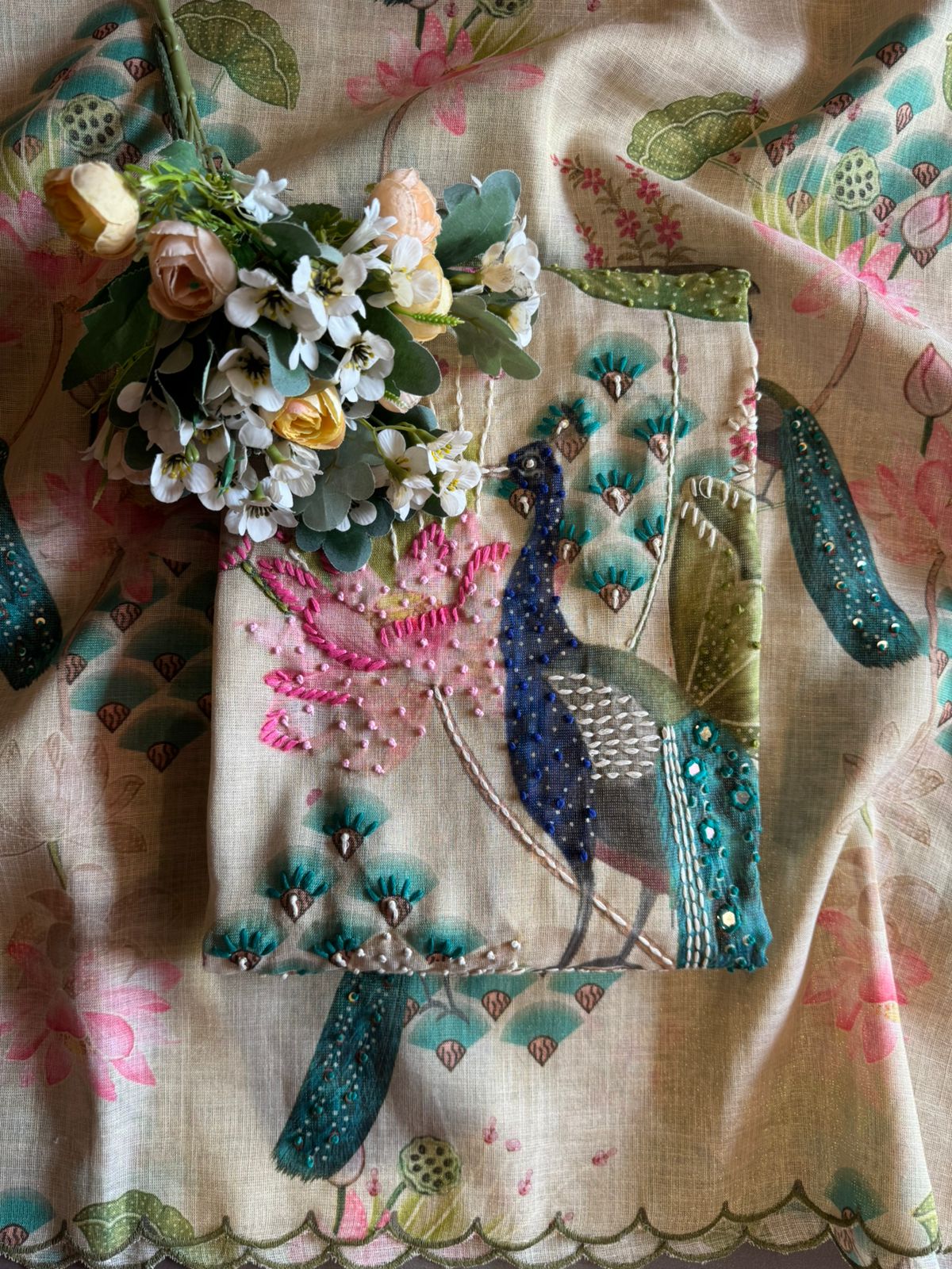 Shimmer Linen Unstitched Shirt design with V neckline