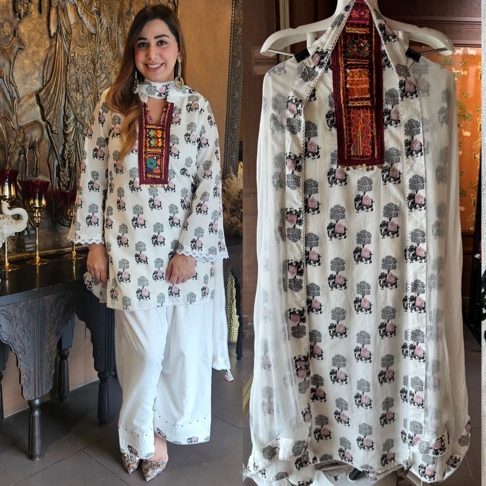 Beautiful Cotton Unstitched Suit With Block printing done