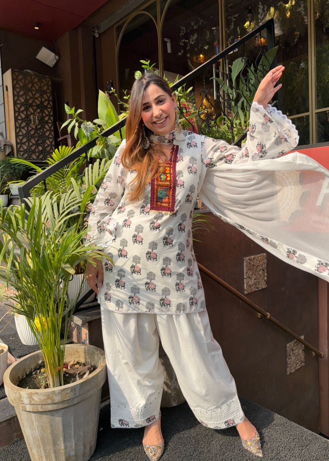 Beautiful Cotton Unstitched Suit With Block printing done