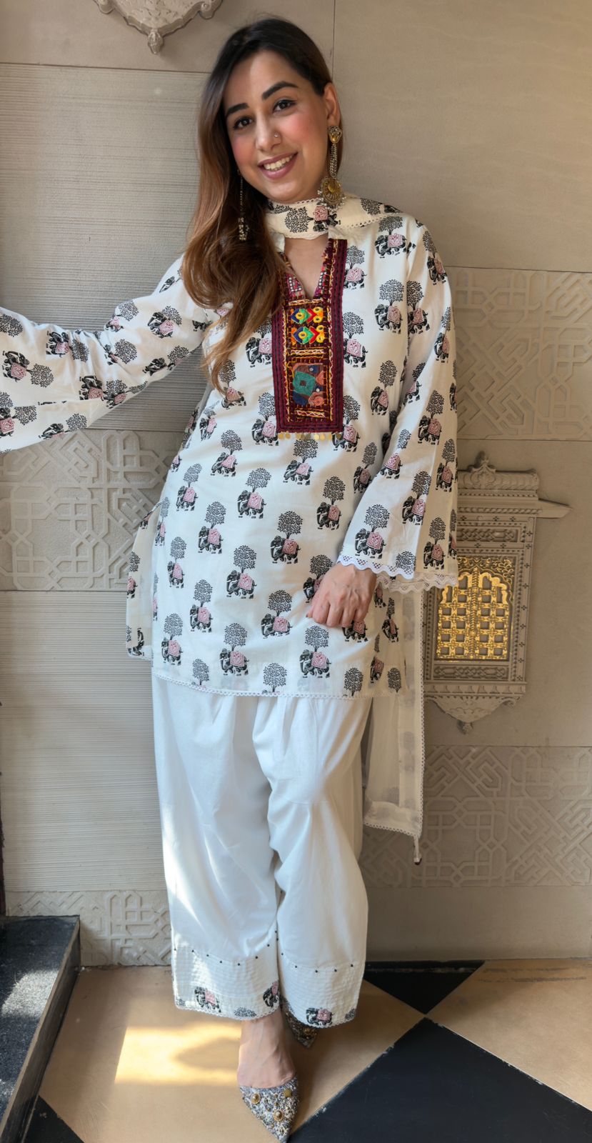 Beautiful Cotton Unstitched Suit With Block printing done