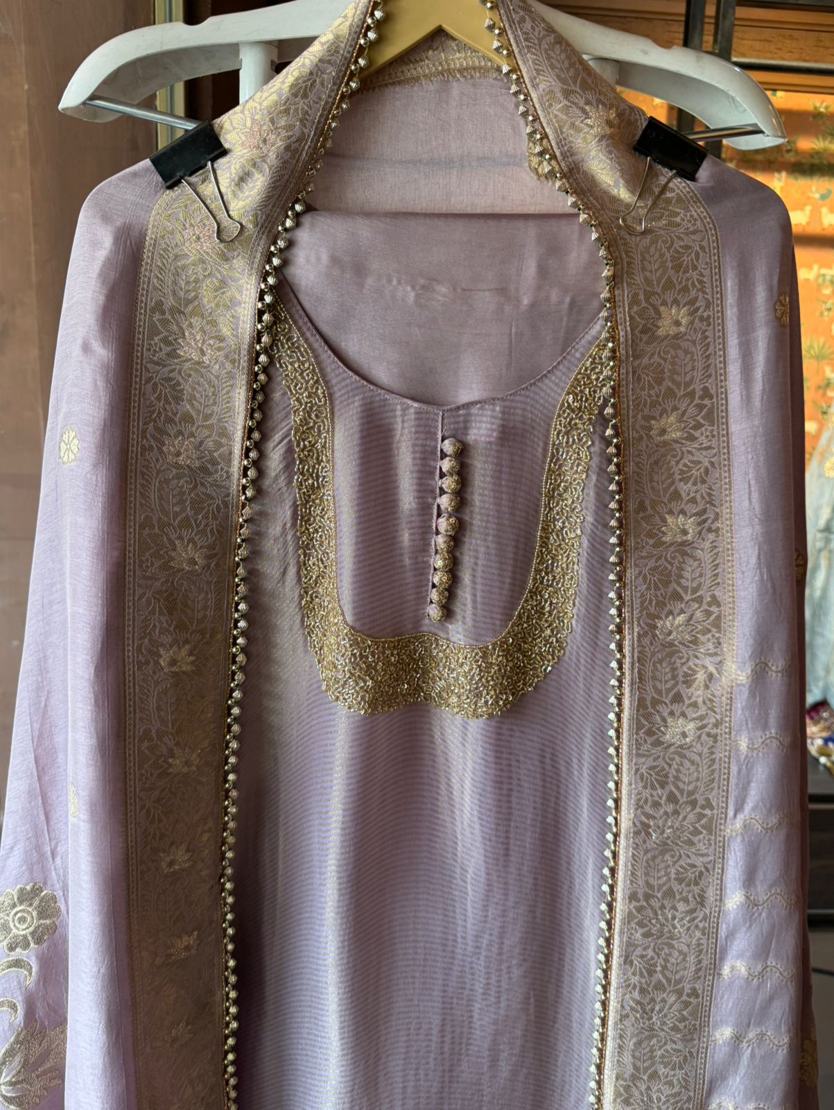 Self Tissue Kurta with Gold lurex Semi stitched shirt