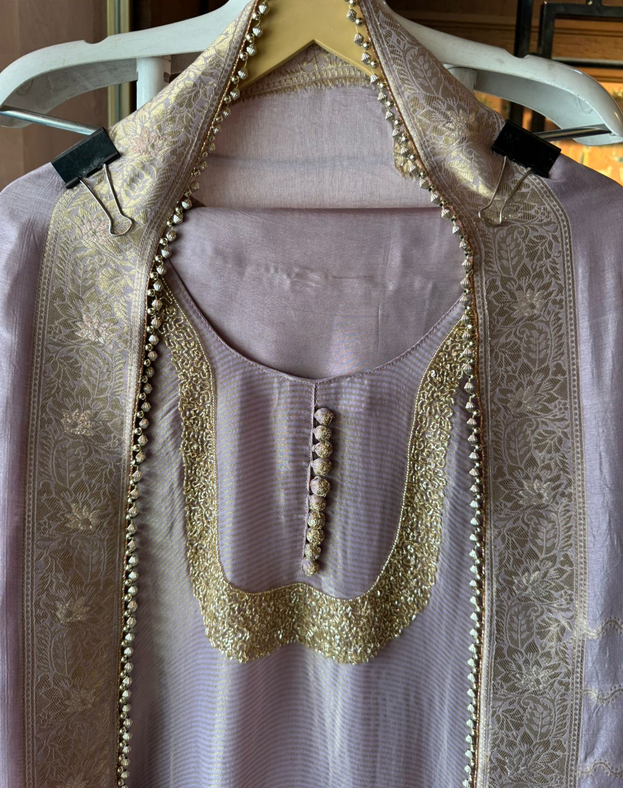 Self Tissue Kurta with Gold lurex Semi stitched shirt