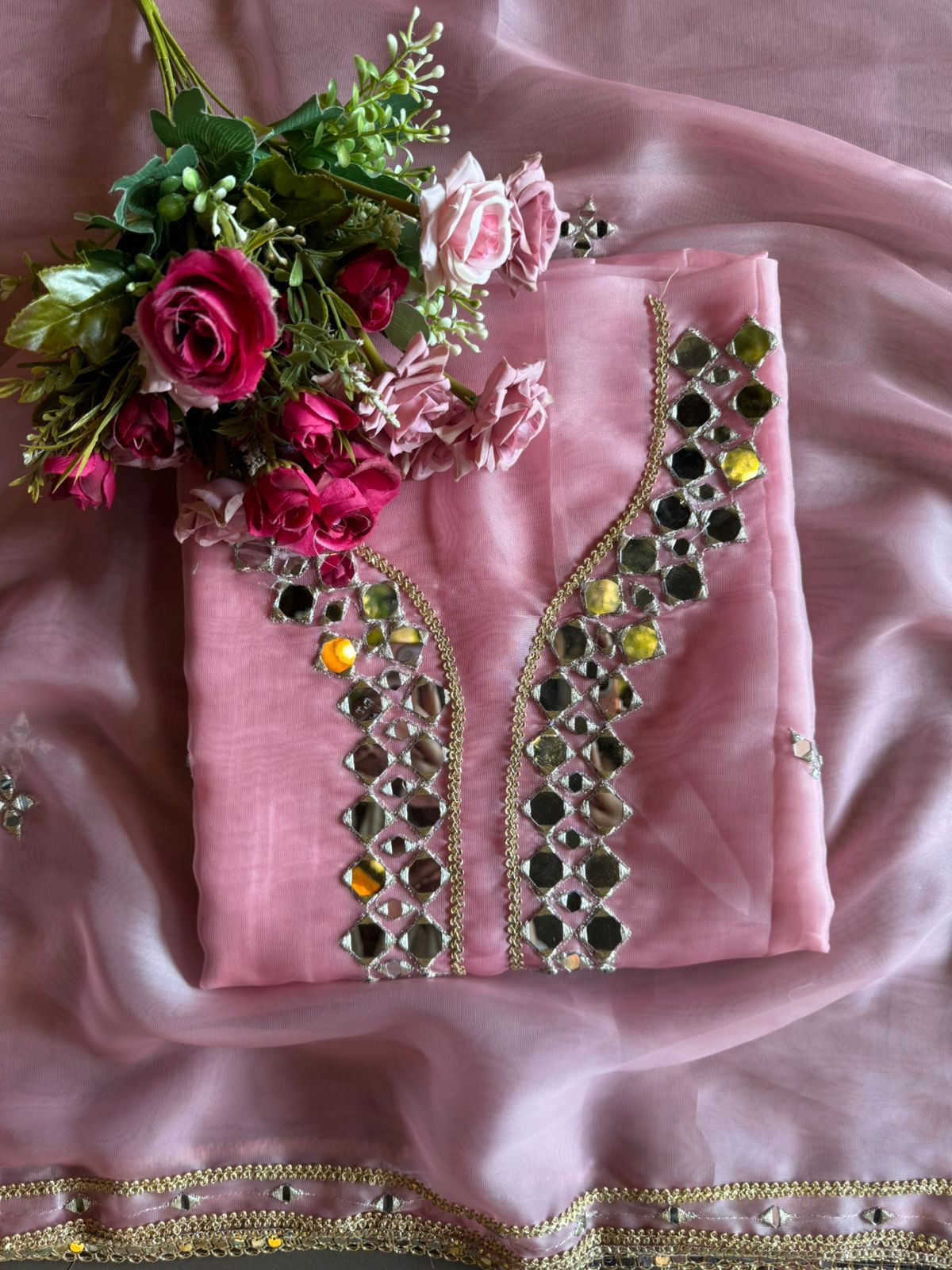 Soft organza unstitched Suits with beautiful original