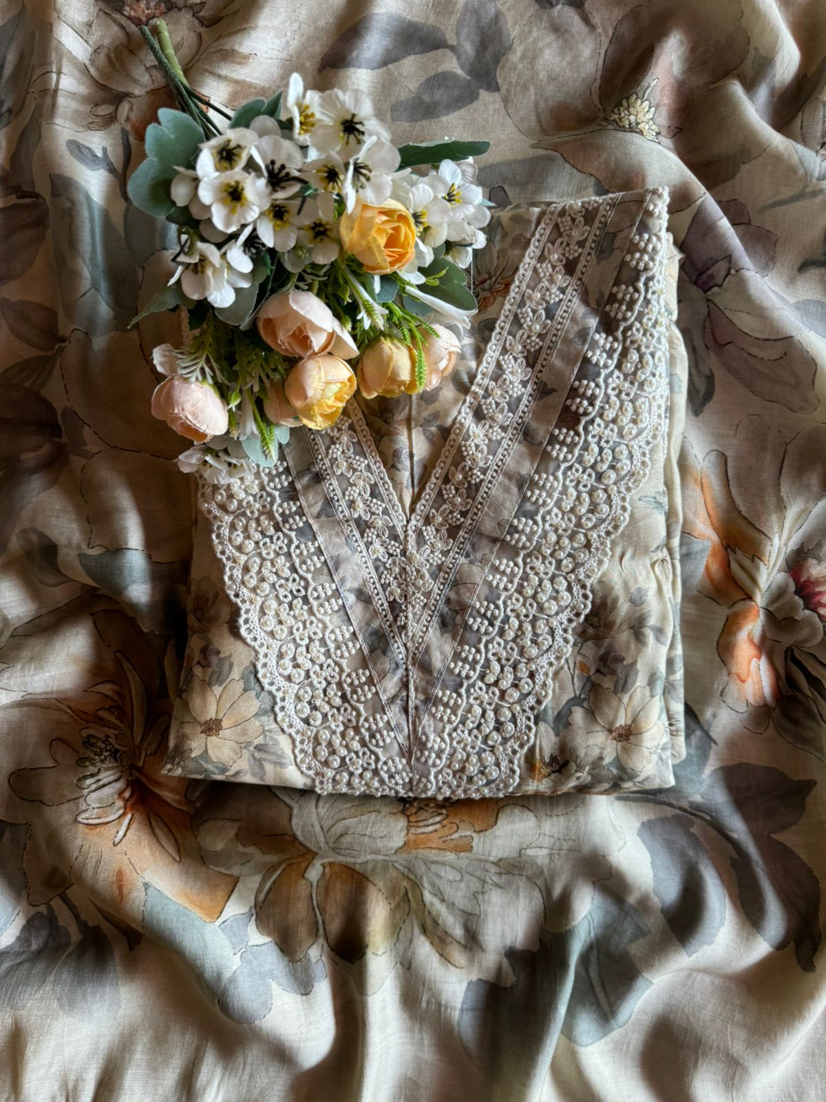 Pure muslin suits with Florak digital printing done on the shirt front and back