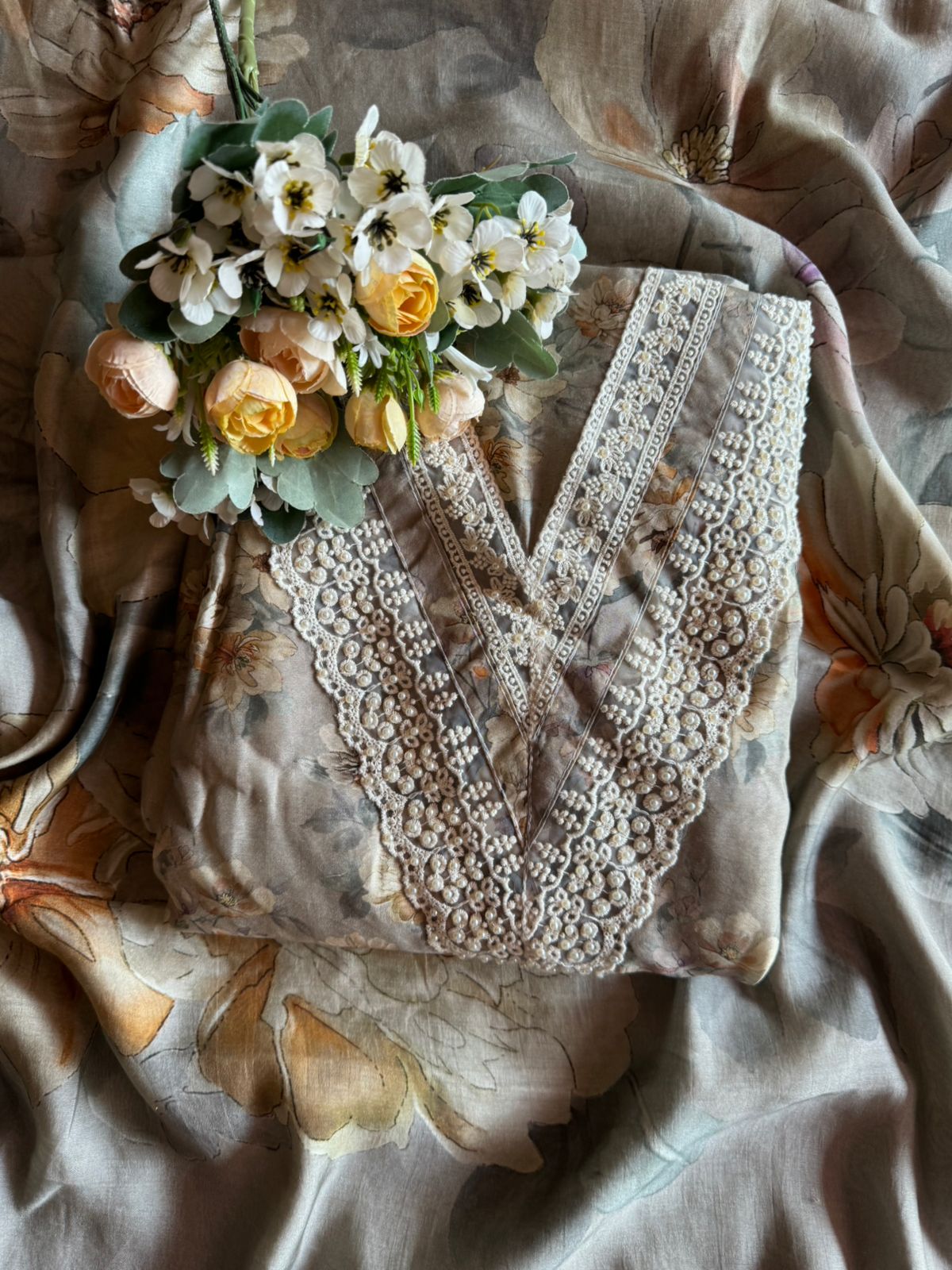 Pure muslin suits with Florak digital printing done on the shirt front and back