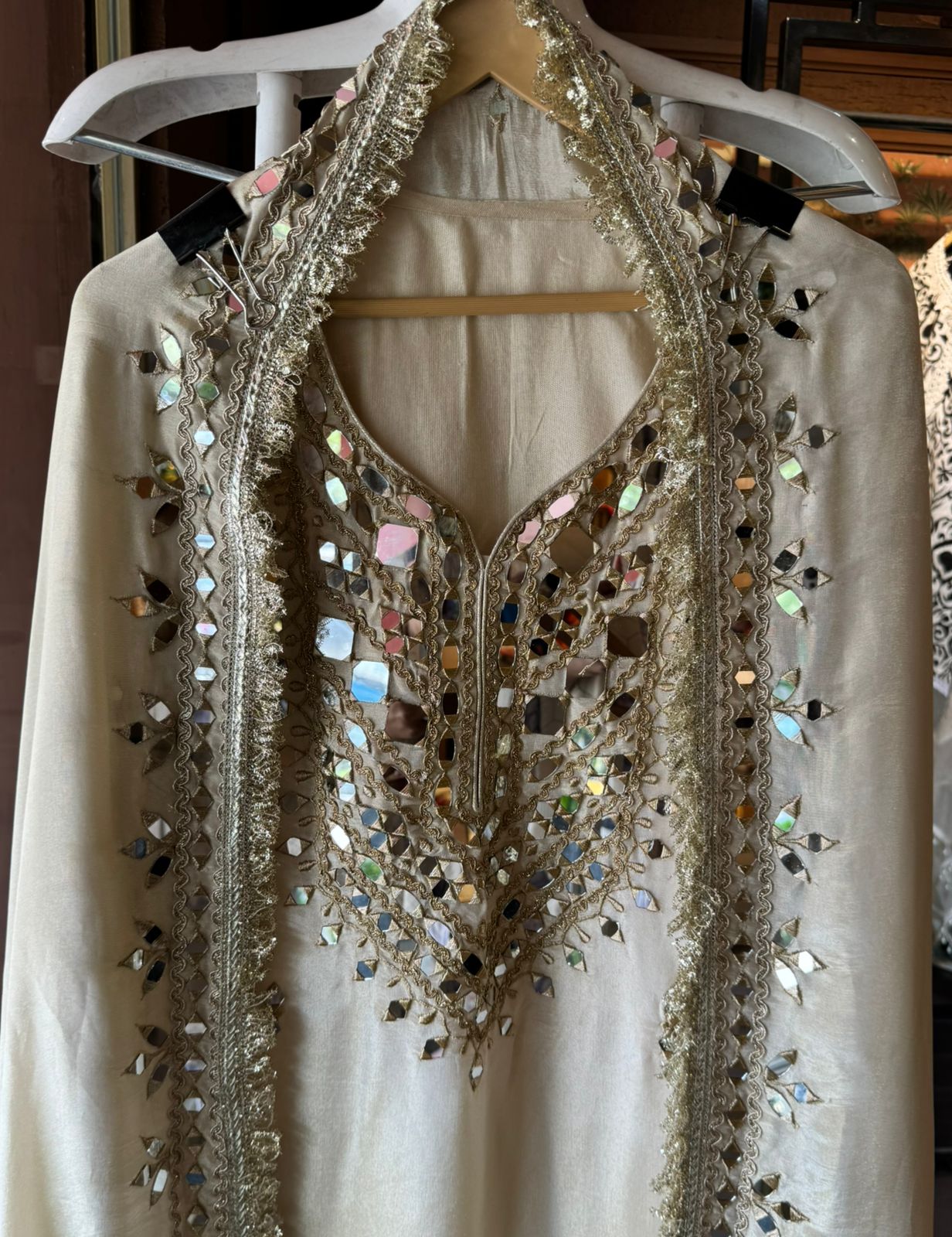 Sharara set on pure tissue with Beautiful mirror embellished neckline