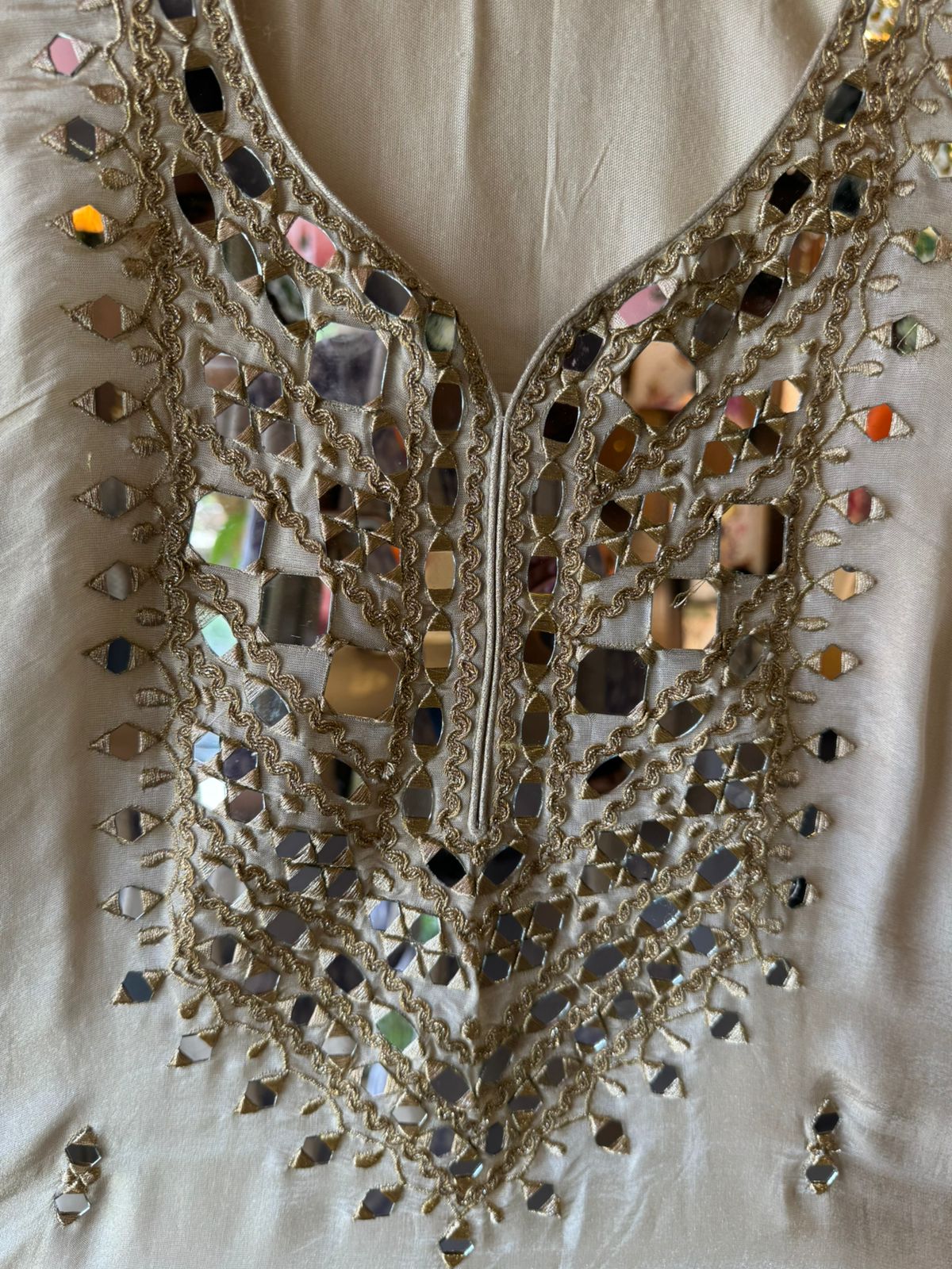 Sharara set on pure tissue with Beautiful mirror embellished neckline