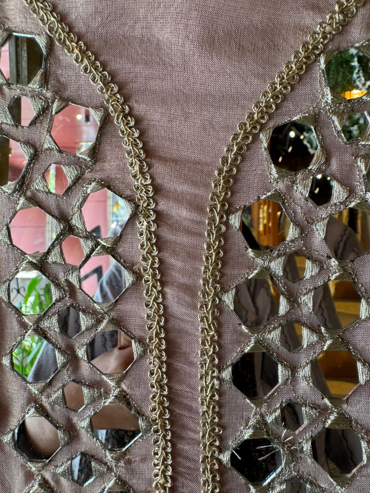 Tissue unstitched Suits with beautiful original mirror work , Properly stitched with Zari.