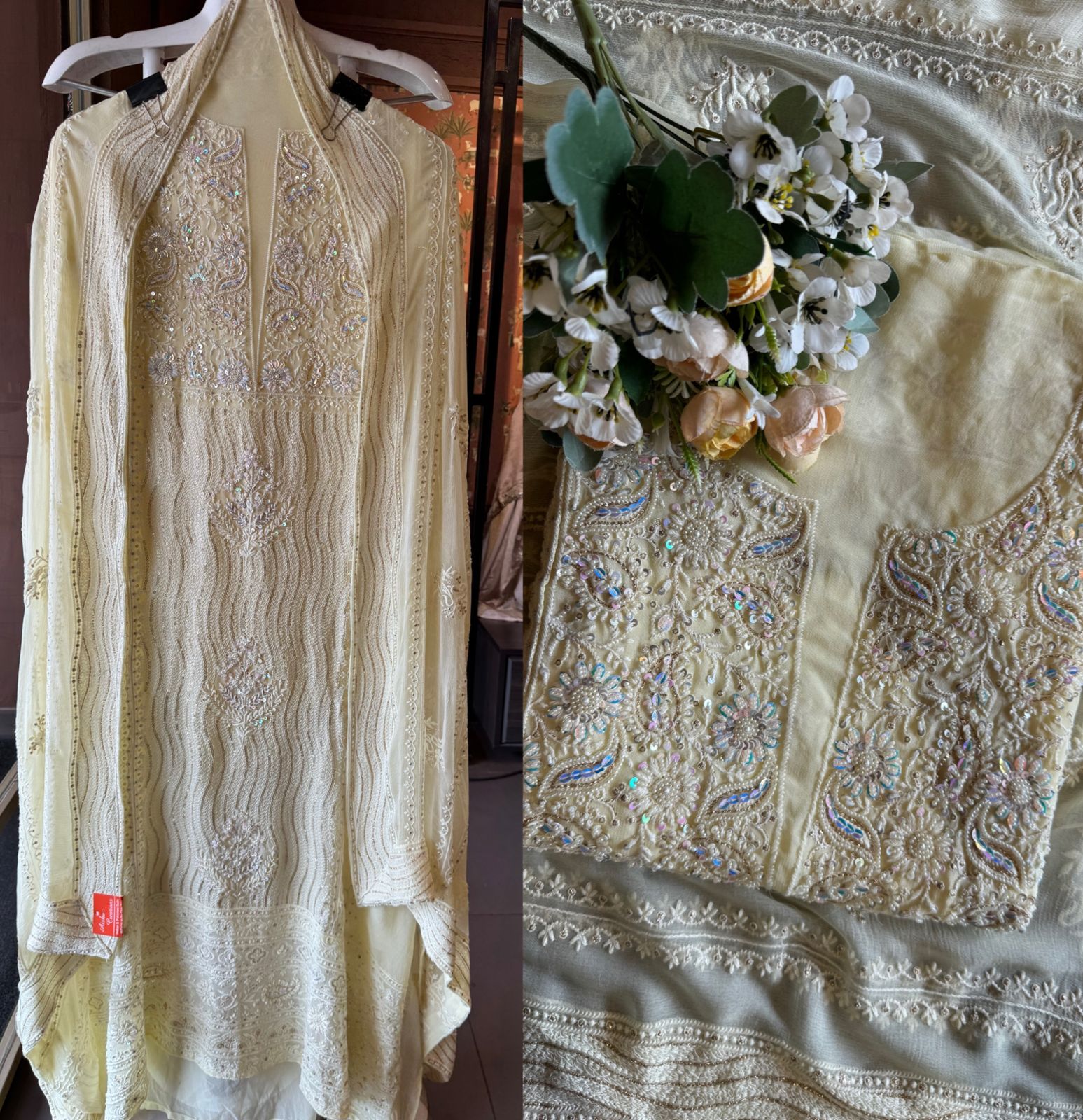 Pure georgette Unstitched shirt with very beautiful and intricate embroidered